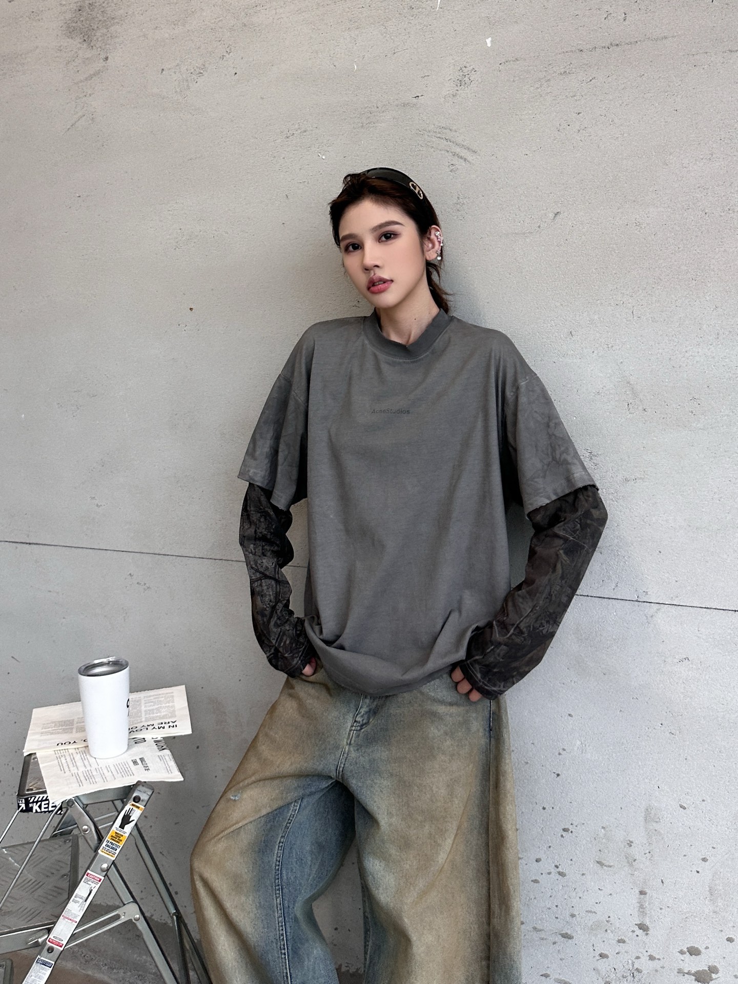 NO:655687,Acne | New long-sleeved t-shirt, ready-made garments washed and dyed, reactive printing on sleeve fabric, same style for men and women, size sml,,acne studios,alexander wang19860909Acne ｜ 新款长袖t,成衣洗水炒色吊磨工艺,袖子面料活性印花,男女同款,尺码sml,,acne studios,alexander wang,Women's clothing