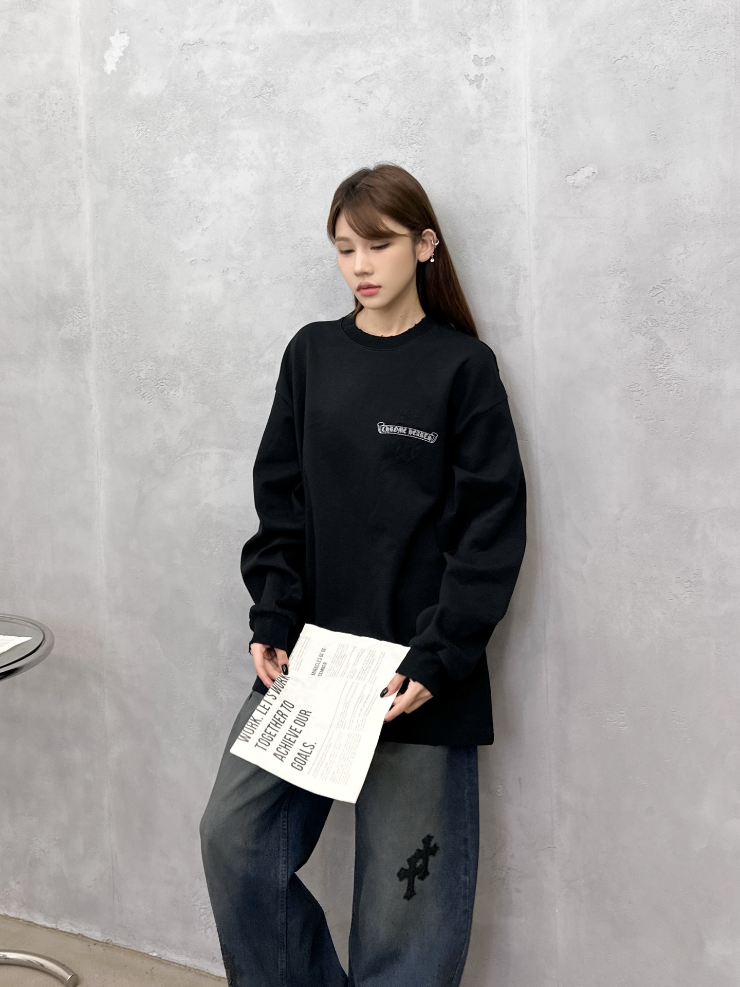 NO:686479,Chrome Hearts ｜ New long-sleeved t-shirt, ready-to-wear washed and milled, plus thick front and back printing superimposed with laser burning printing technology, casual and fashionable, same style for men and women, size sml,, chrome hearts,19860909克罗心 ｜ 新款长袖t,成衣洗水吊磨工艺加前后厚版印花叠加激光烧花印花工艺,休闲时尚,男女同款,尺码sml,,chrome hearts,,Women's clothing