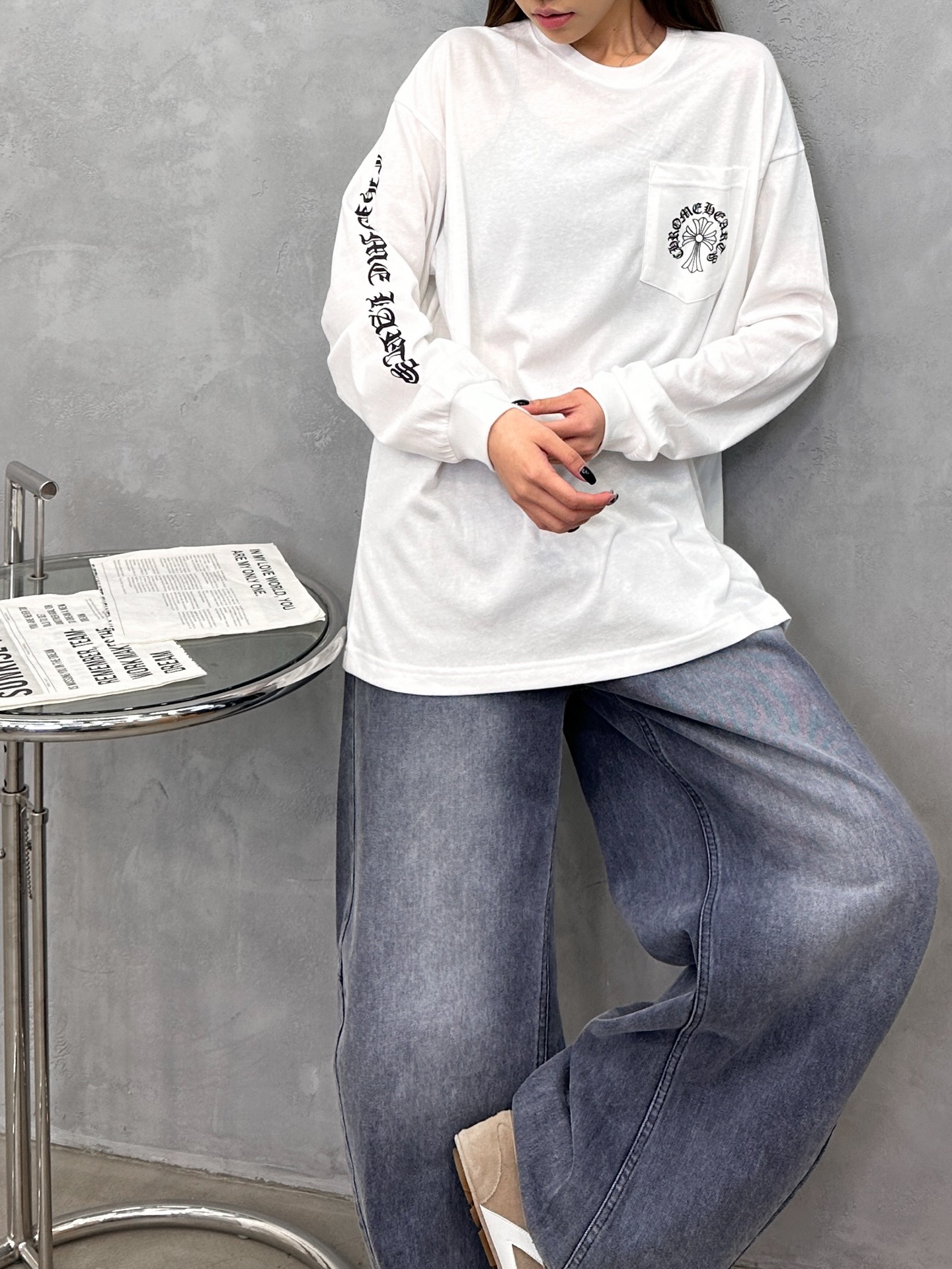 NO:694533,Chrome Hearts ｜ New long-sleeved T-shirt, ready-to-wear washed with multiple printing techniques, casual and fashionable, same style for men and women, size sml,,chrome hearts,19860909克罗心 ｜ 新款长袖t,成衣洗水加多处印花工艺,休闲时尚,男女同款,尺码sml,,chrome hearts,,Women's clothing