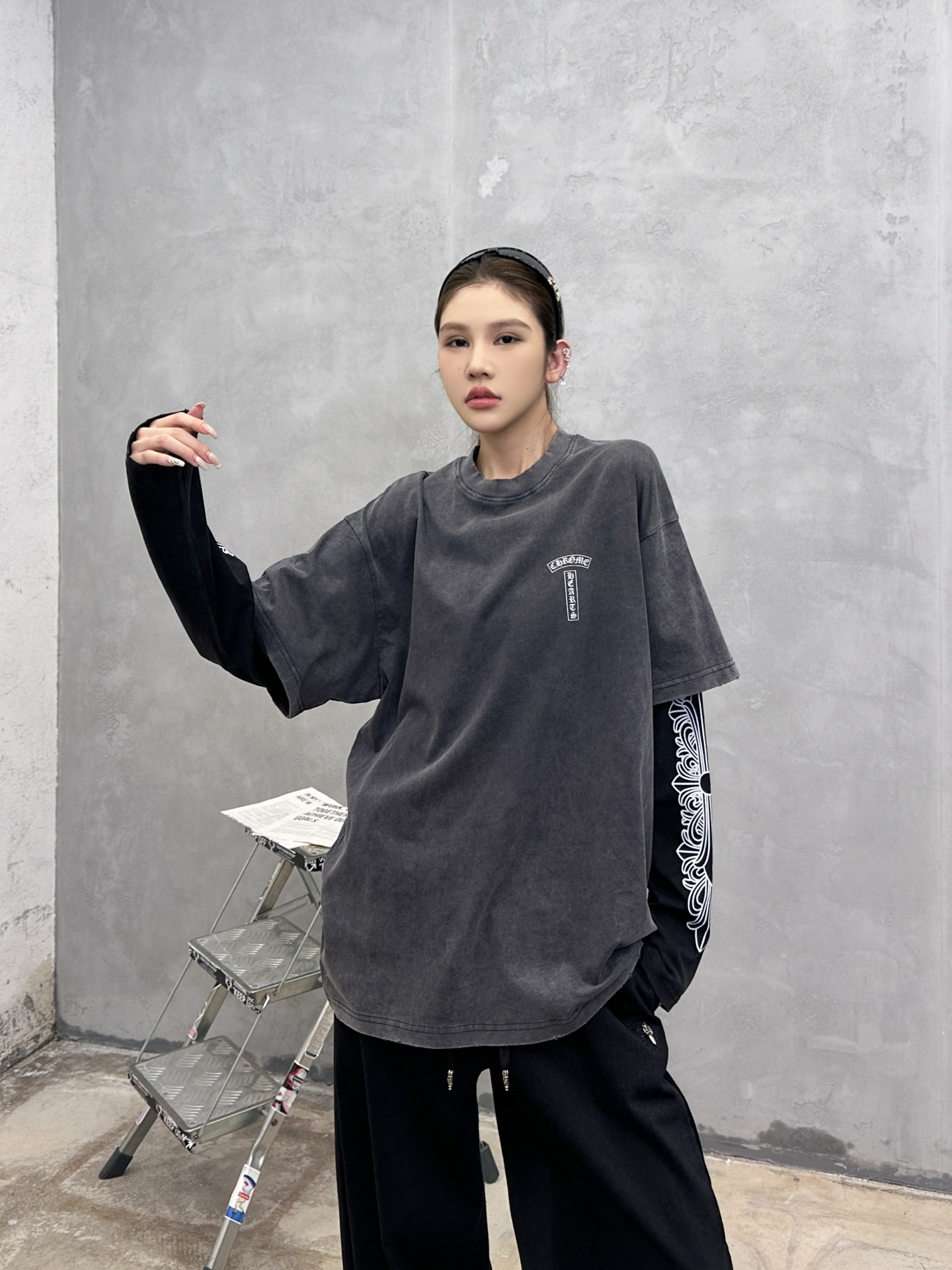 NO:697520,Chrome Hearts ｜ New long-sleeved t-shirt, ready-to-wear washed and dyed hanging printing process, fake two-piece style, same style for men and women, size sml,, chrome hearts,19860909克罗心 ｜ 新款长袖t,成衣洗水炒色吊磨印花工艺,假两件款式,男女同款,尺码sml,,chrome hearts,,Women's clothing