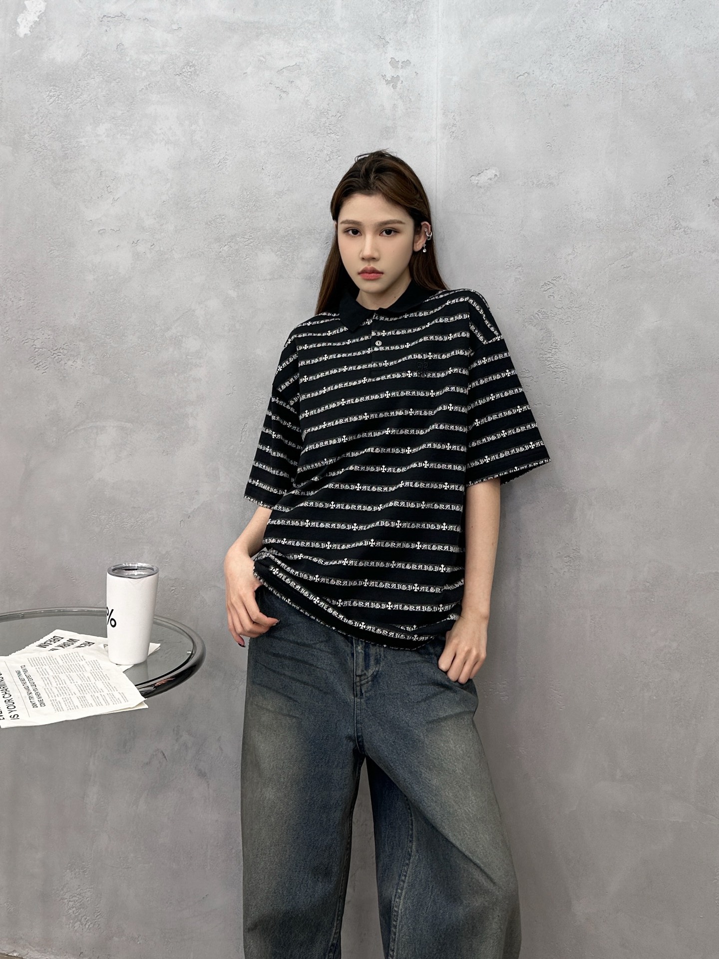 NO:708013,Chrome Hearts | New short-sleeved polo, washed and embroidered on the front and back, brand classic yarn-dyed pattern fabric, same style for men and women, size sml,, chrome hearts, T-shirt,19860909克罗心 ｜ 新款短袖polo,成衣洗水加前后刺绣工艺,品牌经典色织图案面料,男女同款,尺码sml,,chrome hearts,T-shirt,,Women's clothing