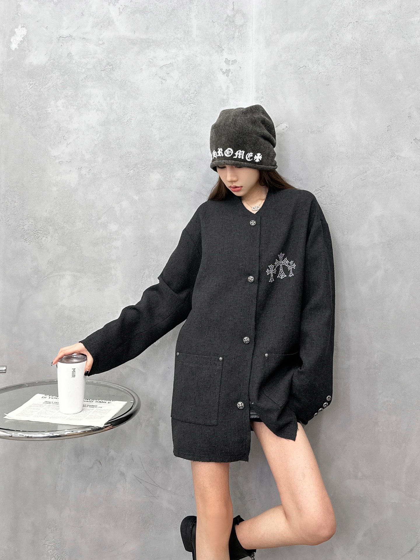 NO:716759,Chrome Hearts ｜ New casual slub jacket, special woven slub fabric, high-grade rayon lining, classic hot diamond logo on the front and back, fashionable and casual, size sml,, chrome hearts, jackets & coats,19860909克罗心 ｜ 新款休闲粗纺外套,特殊提点工艺粗纺面料,人丝高级里布,前后经典烫钻标,时尚休闲,尺码sml,,chrome hearts,jackets & coats,,Women's clothing