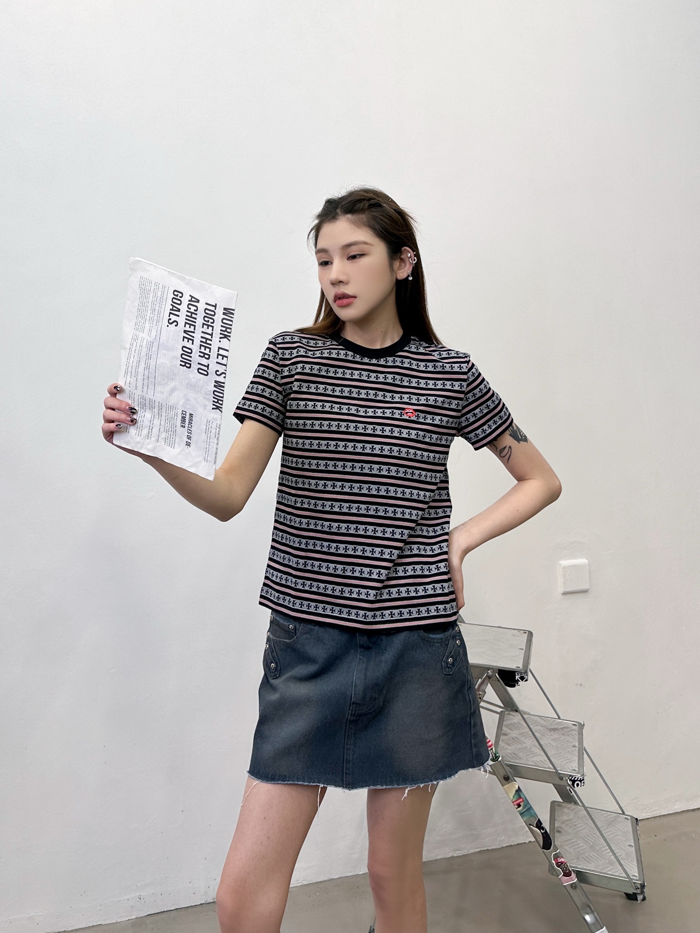 NO:716774,Chrome Hearts | New short-sleeved T-shirt, ready-to-wear washed and softened, brand classic jacquard yarn-dyed striped fabric, fashionable classic embroidered logo, size sml,, chrome hearts, T-shirt,19860909克罗心 ｜ 新款短袖t,成衣洗水加软工艺,品牌经典提花色织条纹面料,时尚经典刺绣标,尺码sml,,chrome hearts,T-shirt,,Women's clothing