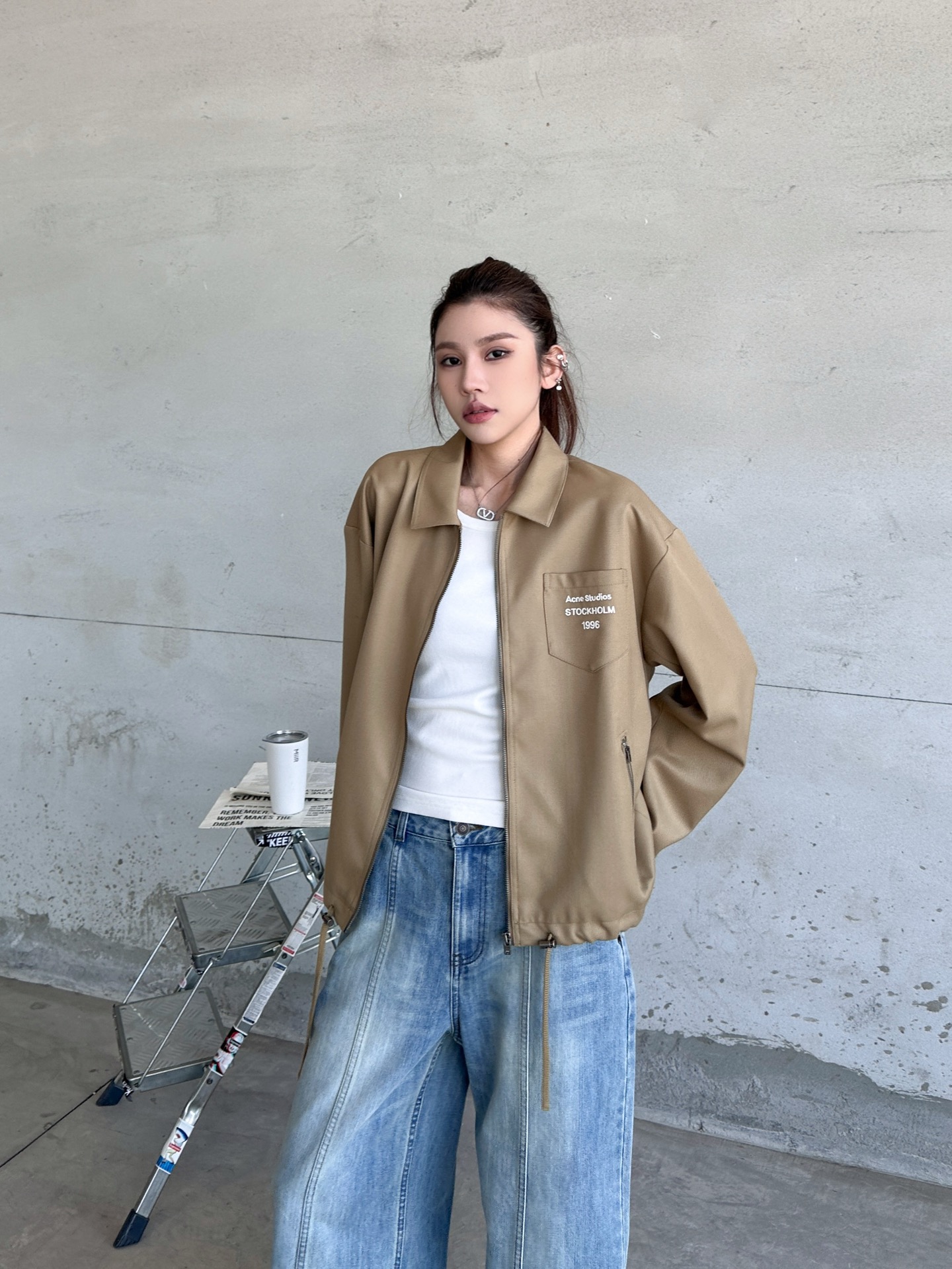 NO:747947,Acne | New style jacket, classic embroidered logo, wool blended fabric combined with yarn-dyed striped lining double-layer structure, casual and fashionable, size sml,,acne studios,jackets & coats,jackets & coats,19860909Acne ｜ 新款夹克外套,经典刺绣标,羊毛混纺面料结合色织条纹里布双层结构,休闲时尚,尺码sml,,acne studios,jackets & coats,jackets & coats,,Women's clothing