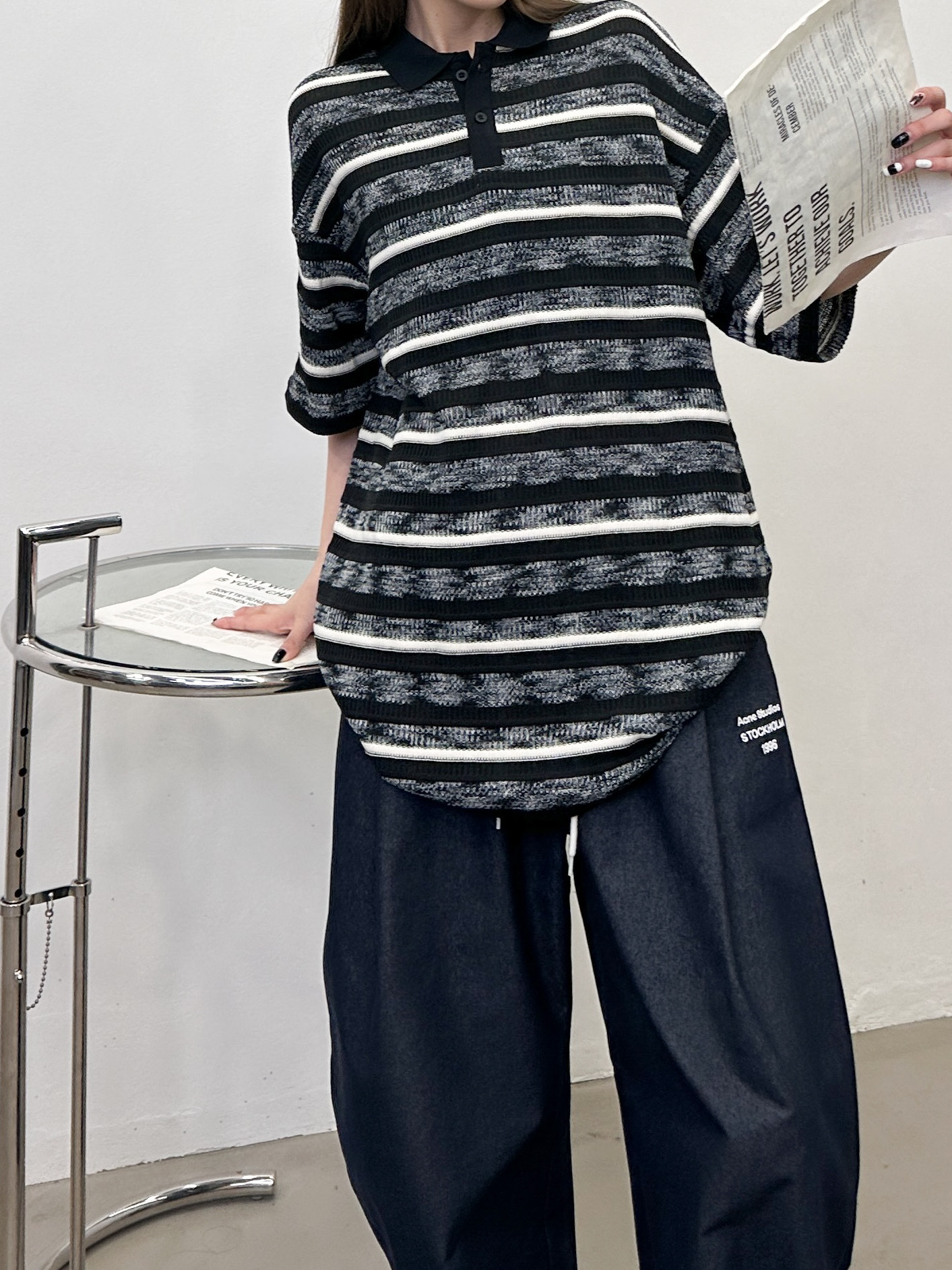 NO:751488,Acne | New casual short-sleeved polo, yarn-dyed striped fabric imported from Japan, fashionable and casual, size sml,,acne studios,T-shirt,19860909Acne ｜ 新款休闲短袖polo,日本进口色织条纹面料,时尚休闲,尺码sml,,acne studios,T-shirt,,Women's clothing