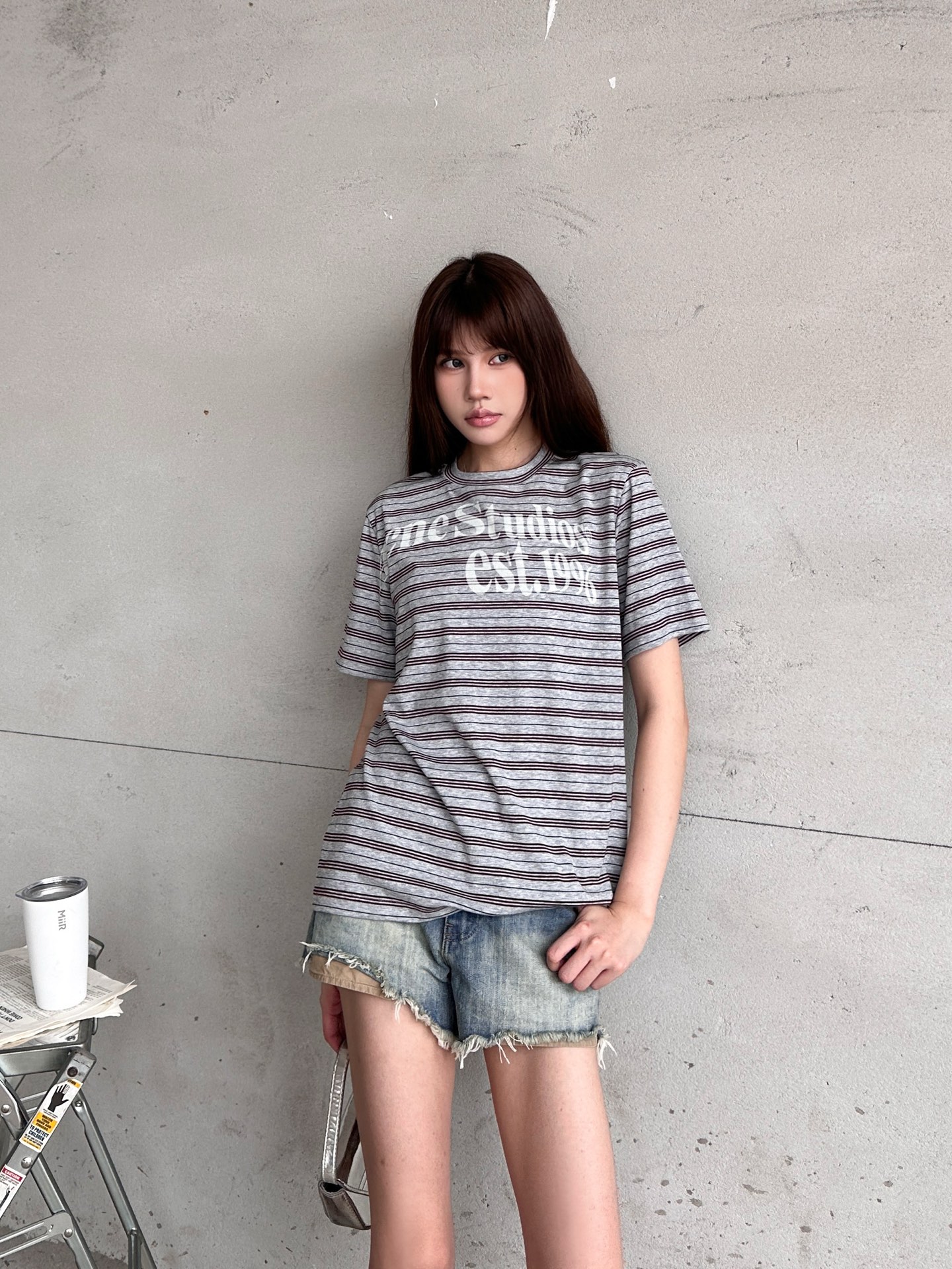 NO:804842,Acne | New short-sleeved T-shirt, Tencel rayon yarn-dyed striped fabric imported from Japan, ready-to-wear printing technology, casual fashion, size sml,,acne studios,T-shirt,19860909Acne ｜ 新款短袖t,日本进口天丝人棉色织条纹面料,成衣印花工艺,休闲时尚,尺码sml,,acne studios,T-shirt,,Women's clothing