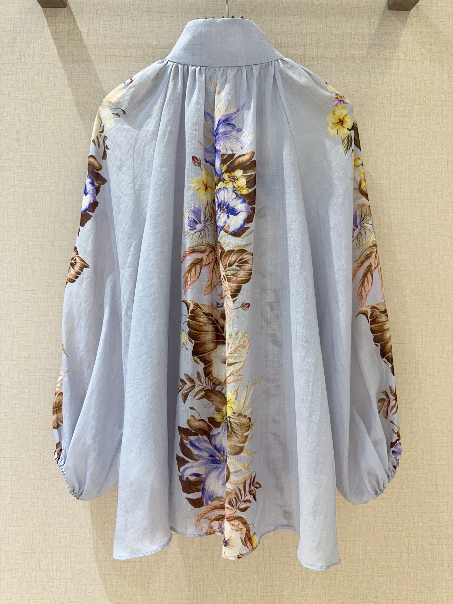 Zimmermann Floral Linen Blouse: Elegant High Neck Lantern Sleeve Shirt 7 i1749108376517 7250 0 5
