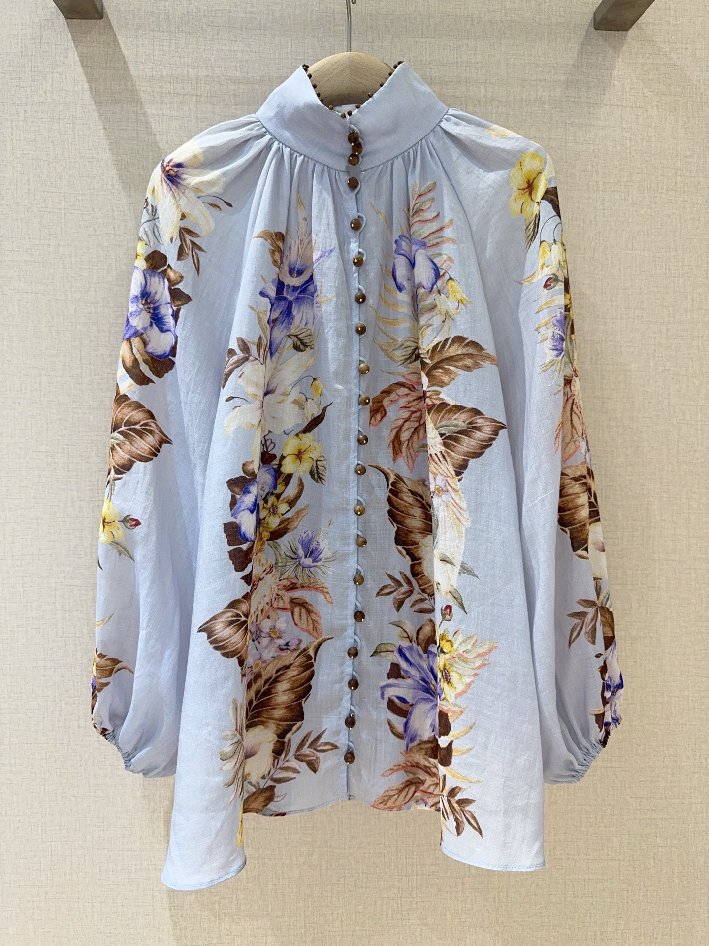 Zimmermann Floral Linen Blouse: Elegant High Neck Lantern Sleeve Shirt 4 i1749108376518 8214 0 2