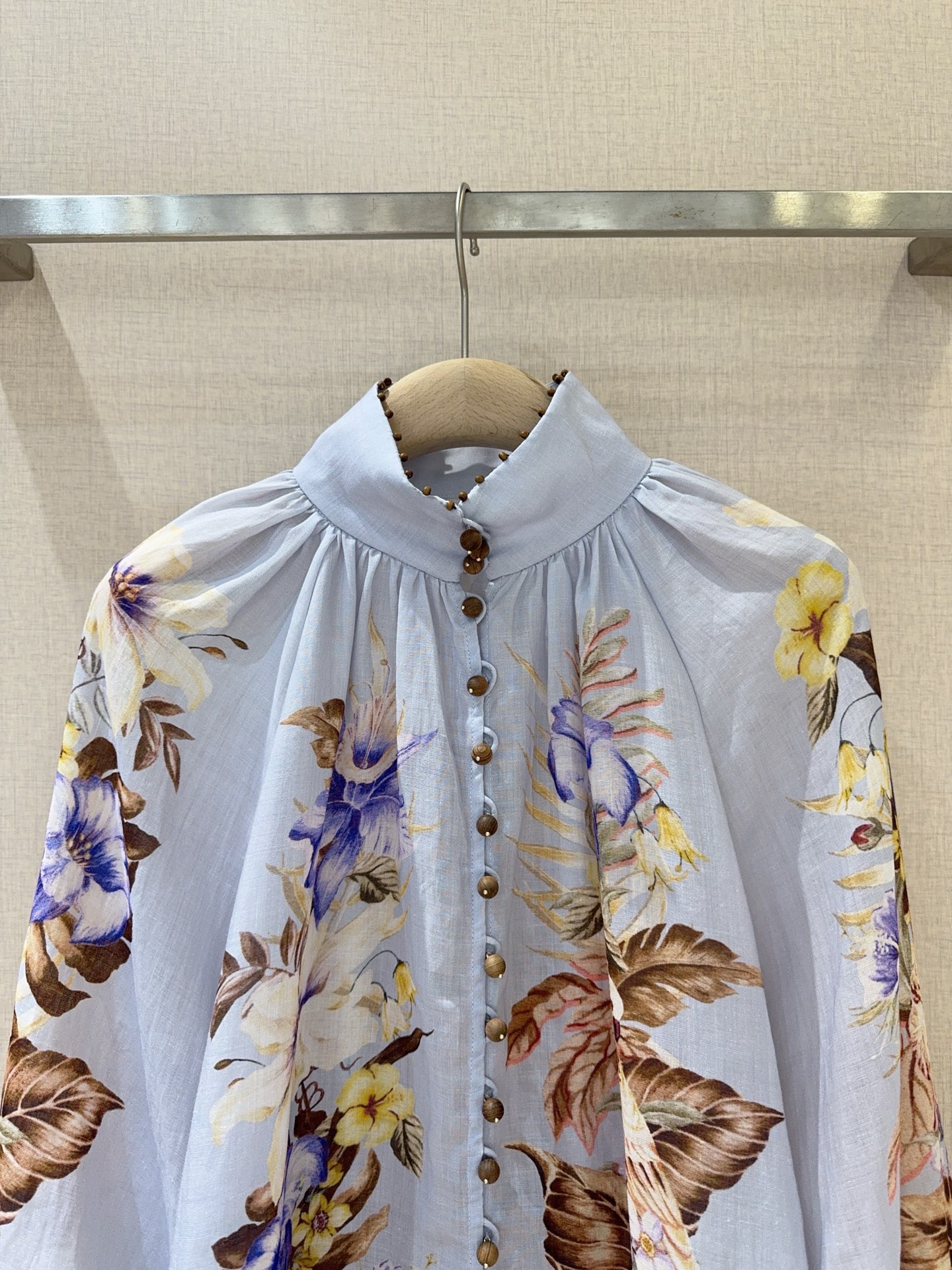 Zimmermann Floral Linen Blouse: Elegant High Neck Lantern Sleeve Shirt 3 i1749108377739 6139 0 1