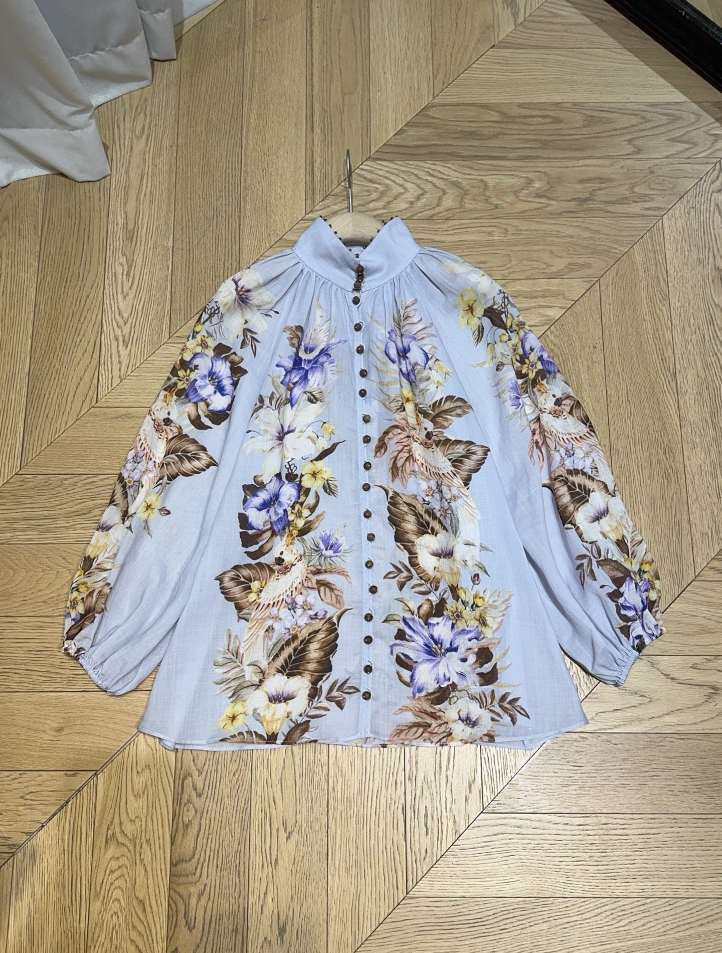 Zimmermann Floral Linen Blouse: Elegant High Neck Lantern Sleeve Shirt 8 i1749108377908 9912 0 7