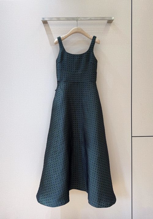 Elegant Square Neck Midi Dress with Bowknot Accent -Dior Style 1 Elegant Square Neck Midi Dress with Bowknot Accent -Dior Style