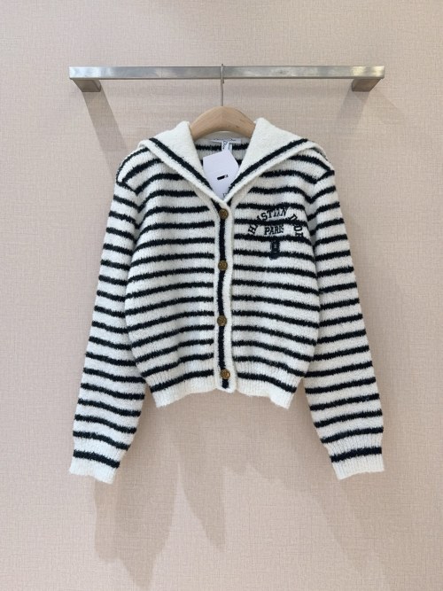 Striped Knit Sweater with Sailor Collar and Gold Buttons – Elegant & Comfortable
