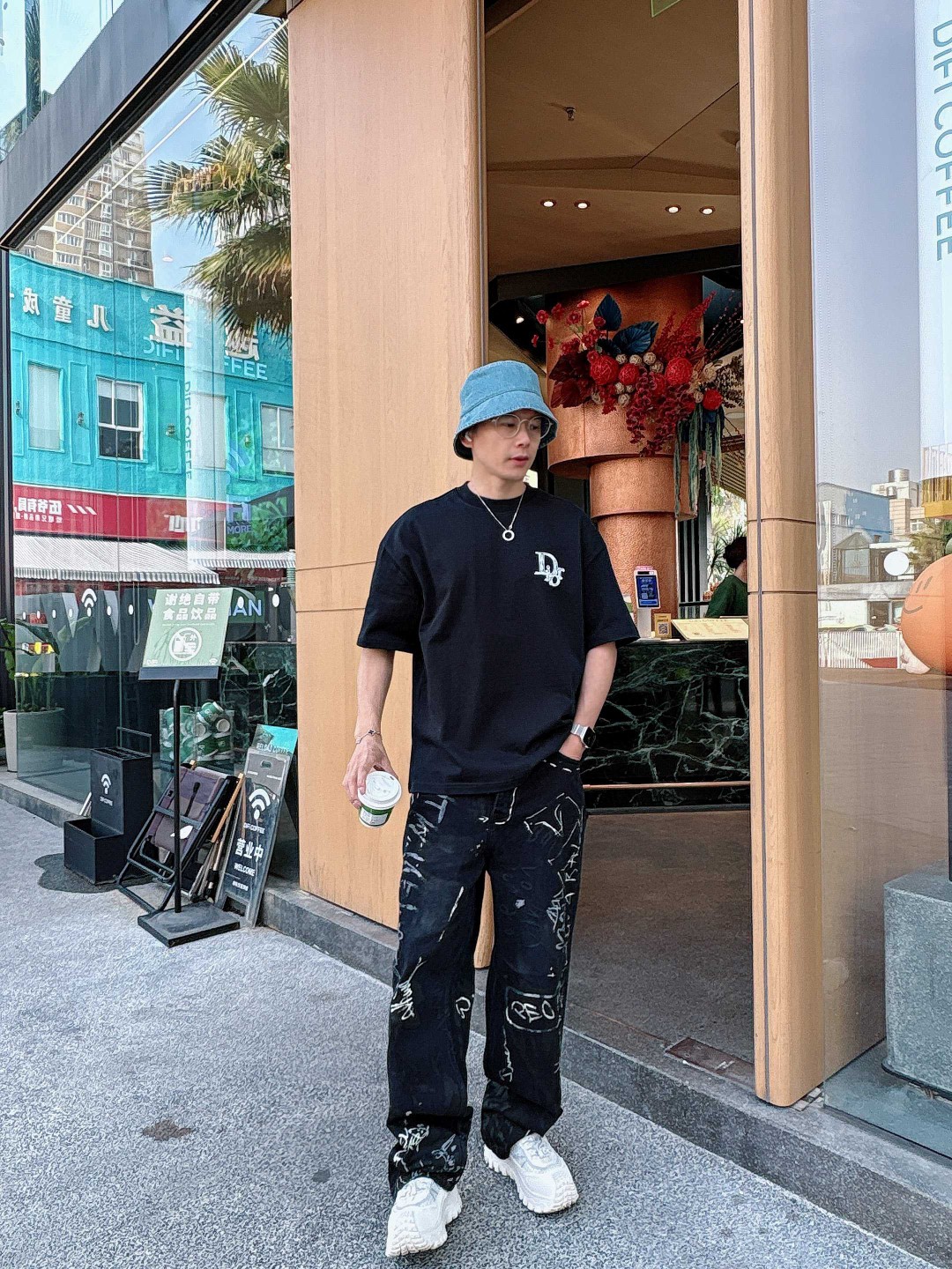 25SS dior秀场联名限定新款圆领短袖T恤，选用330克双纱平织...