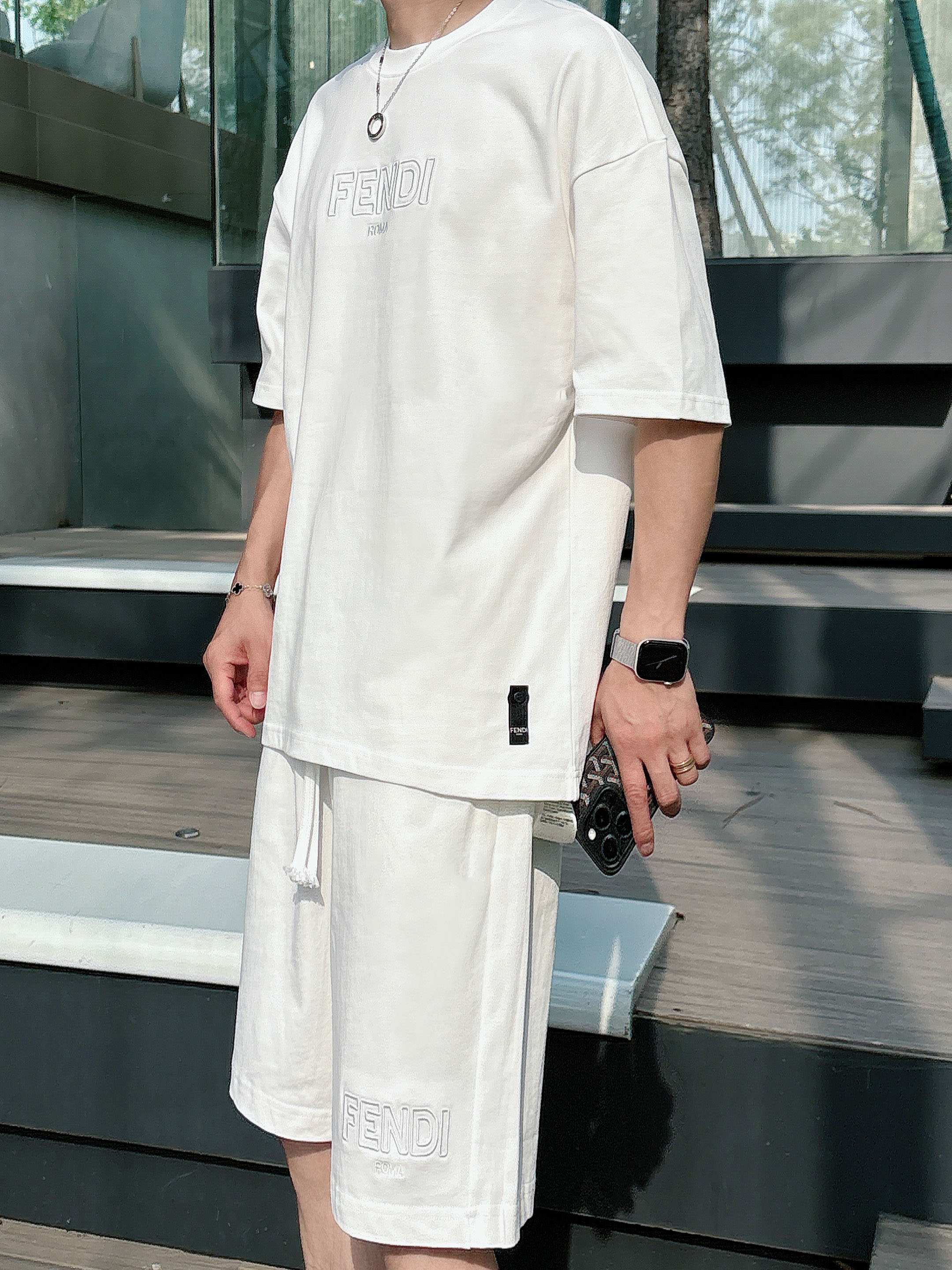 Fendi Heavyweight Embroidered Cotton Tee and Shorts Set - Unisex 5 a1746887082023 6575