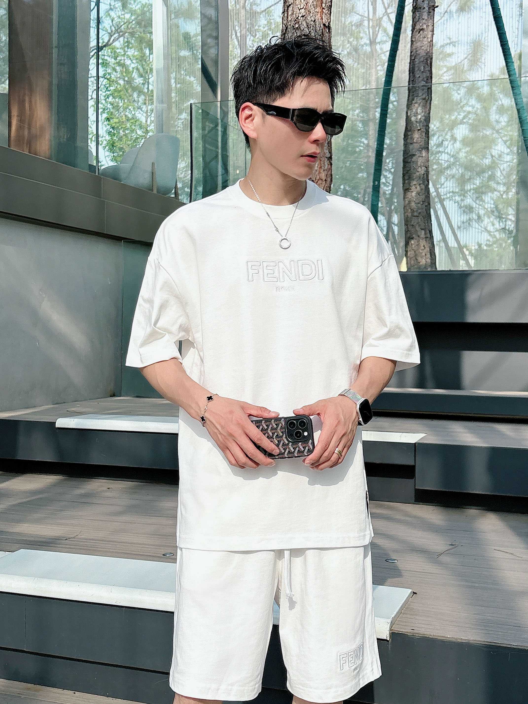 Fendi Heavyweight Embroidered Cotton Tee and Shorts Set - Unisex 3 a1746887082074 2667