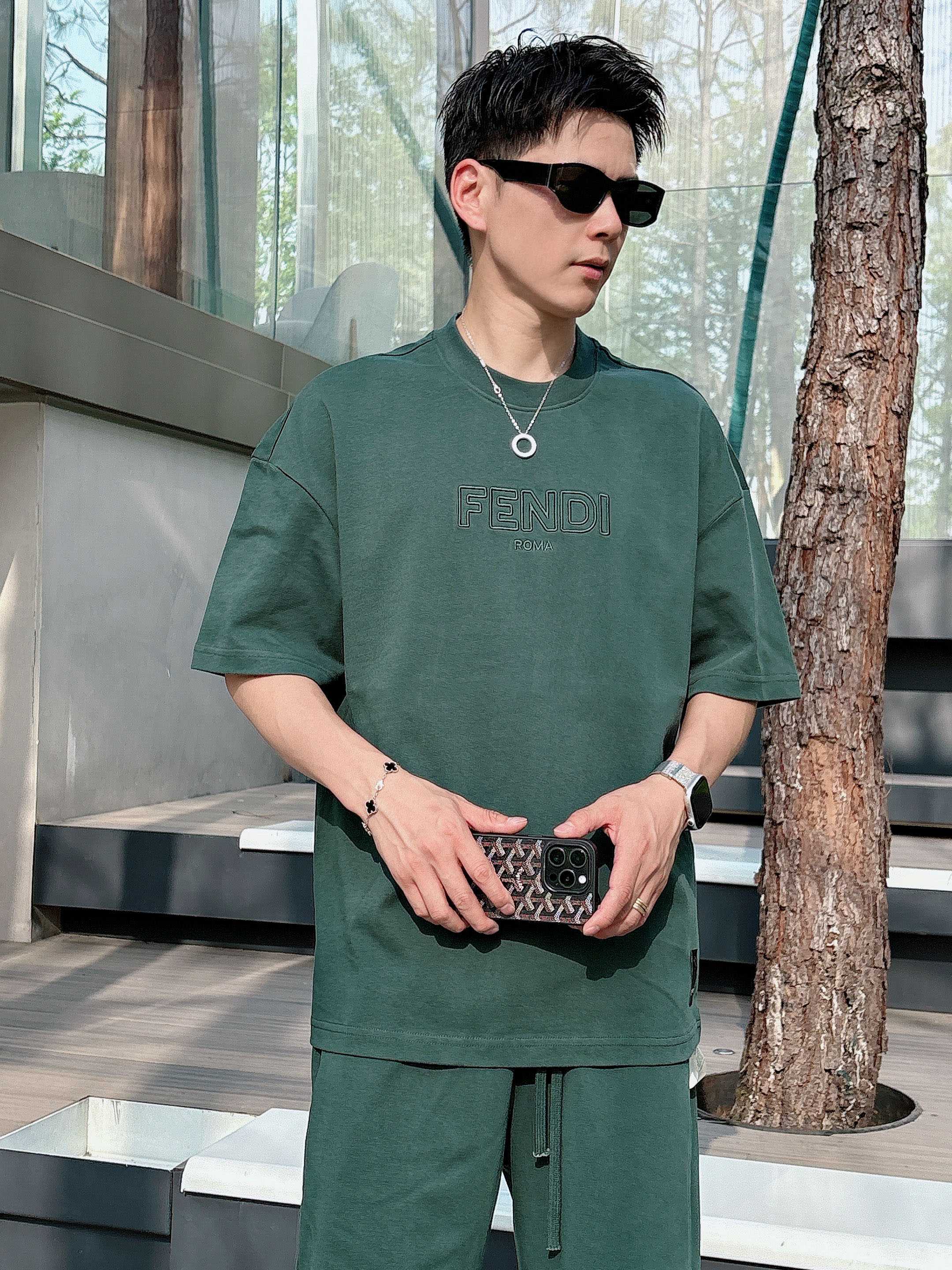 Fendi Heavyweight Cotton Tee & Shorts Set - Embroidered Logo, Unisex 3 a1746887181434 0462
