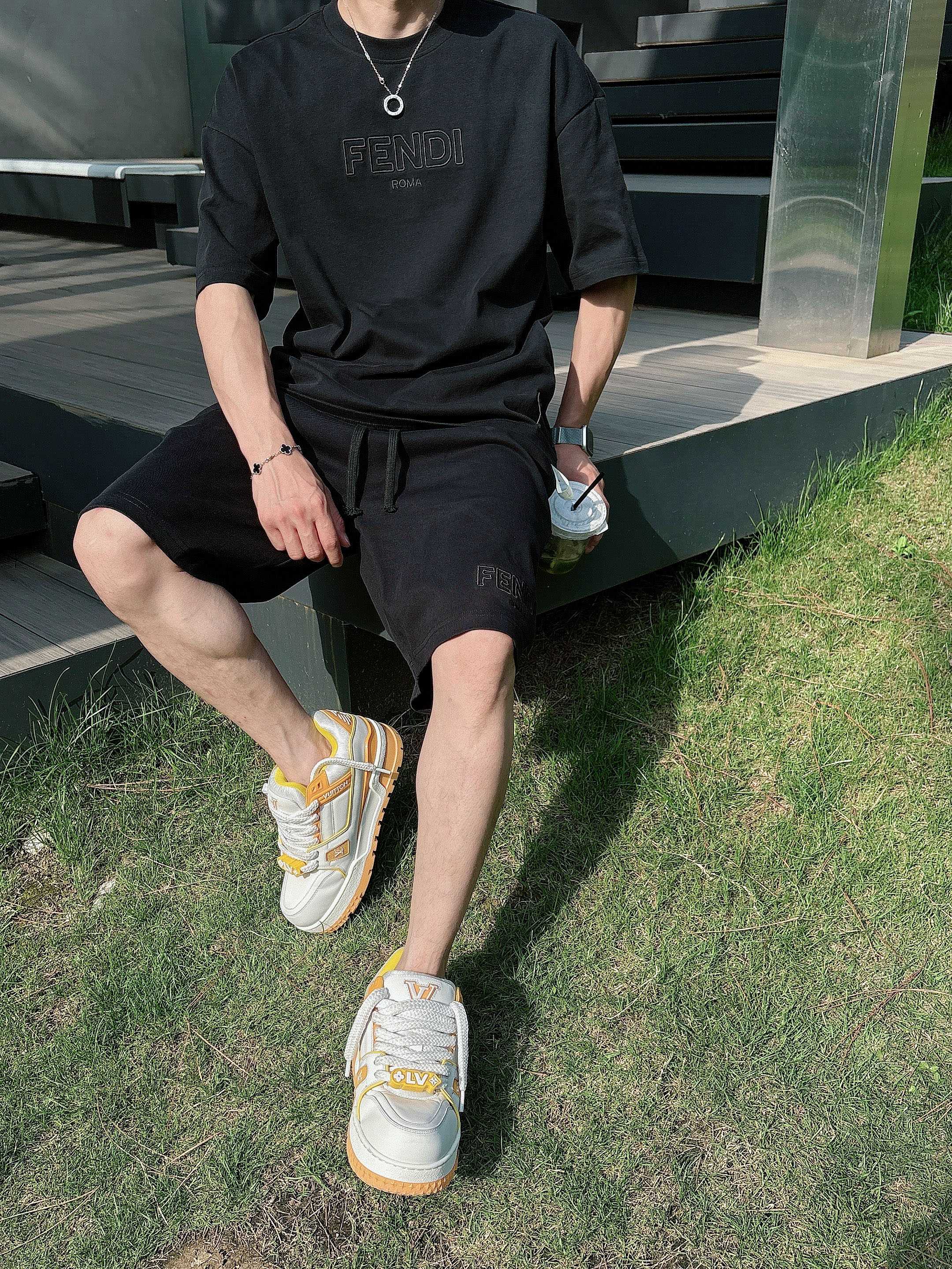 Fendi Heavyweight Cotton Tee & Shorts Set - Embroidered Logo, Unisex Style 4 a1746887261913 4787