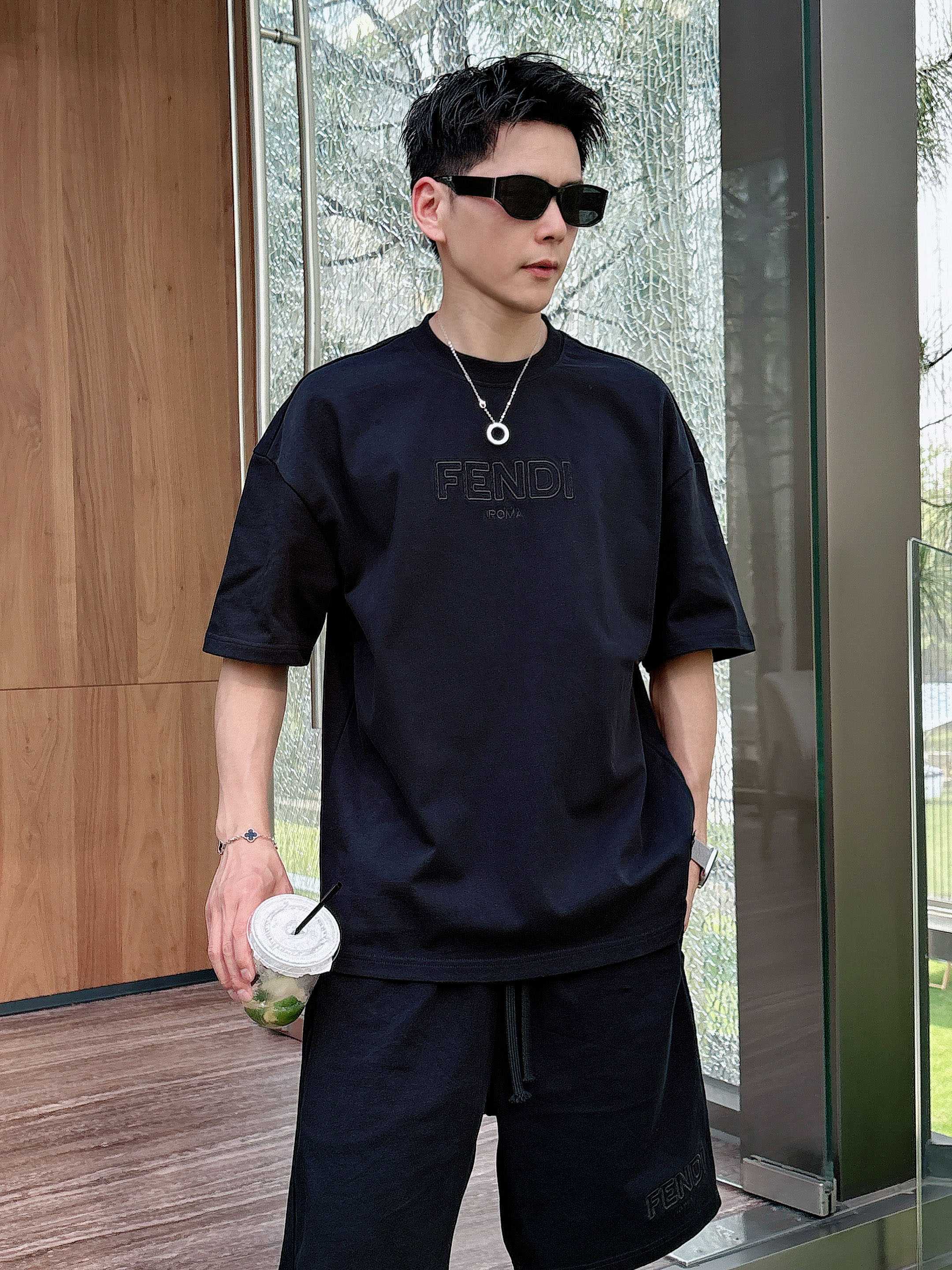 Fendi Heavyweight Cotton Tee & Shorts Set - Embroidered Logo, Unisex Style 9 a1746887272984 4666