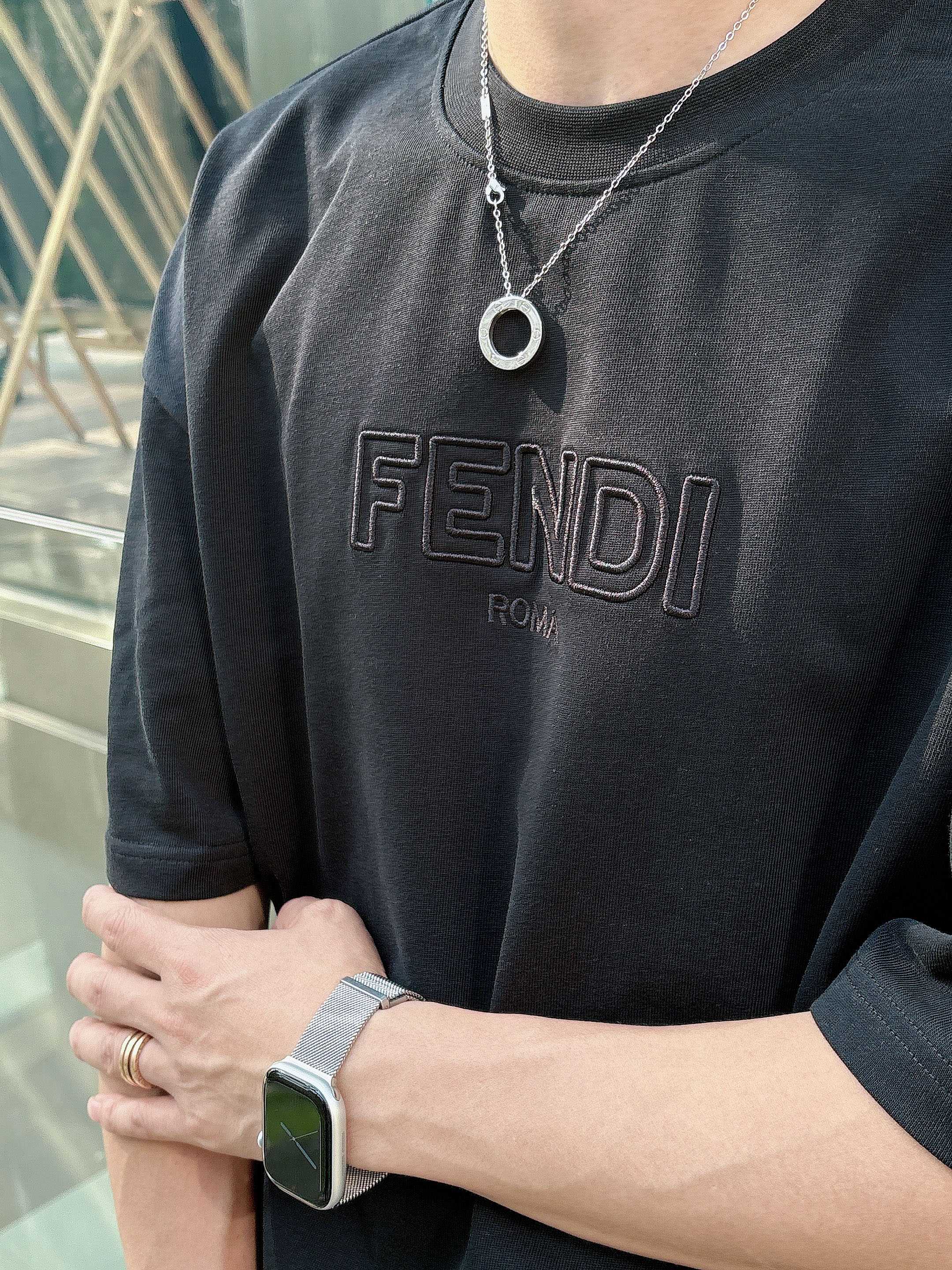 Fendi Heavyweight Cotton Tee & Shorts Set - Embroidered Logo, Unisex Style 5 a1746887273135 0435
