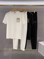 Hermes Clothing Pants & Trousers T-Shirt Two Piece Outfits & Matching Sets Black White Embroidery Men Spandex Spring/Summer Collection Fashion Short Sleeve