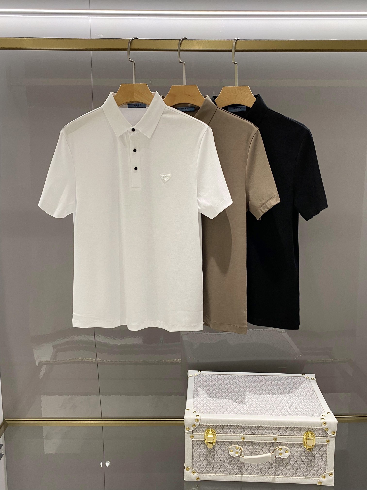 Prada Vêtements Polo T-Shirt Vert armée Noir Blanc Hommes Coton Tricot Fibre de polyester Spandex Série d’été Fashion Manches courtes