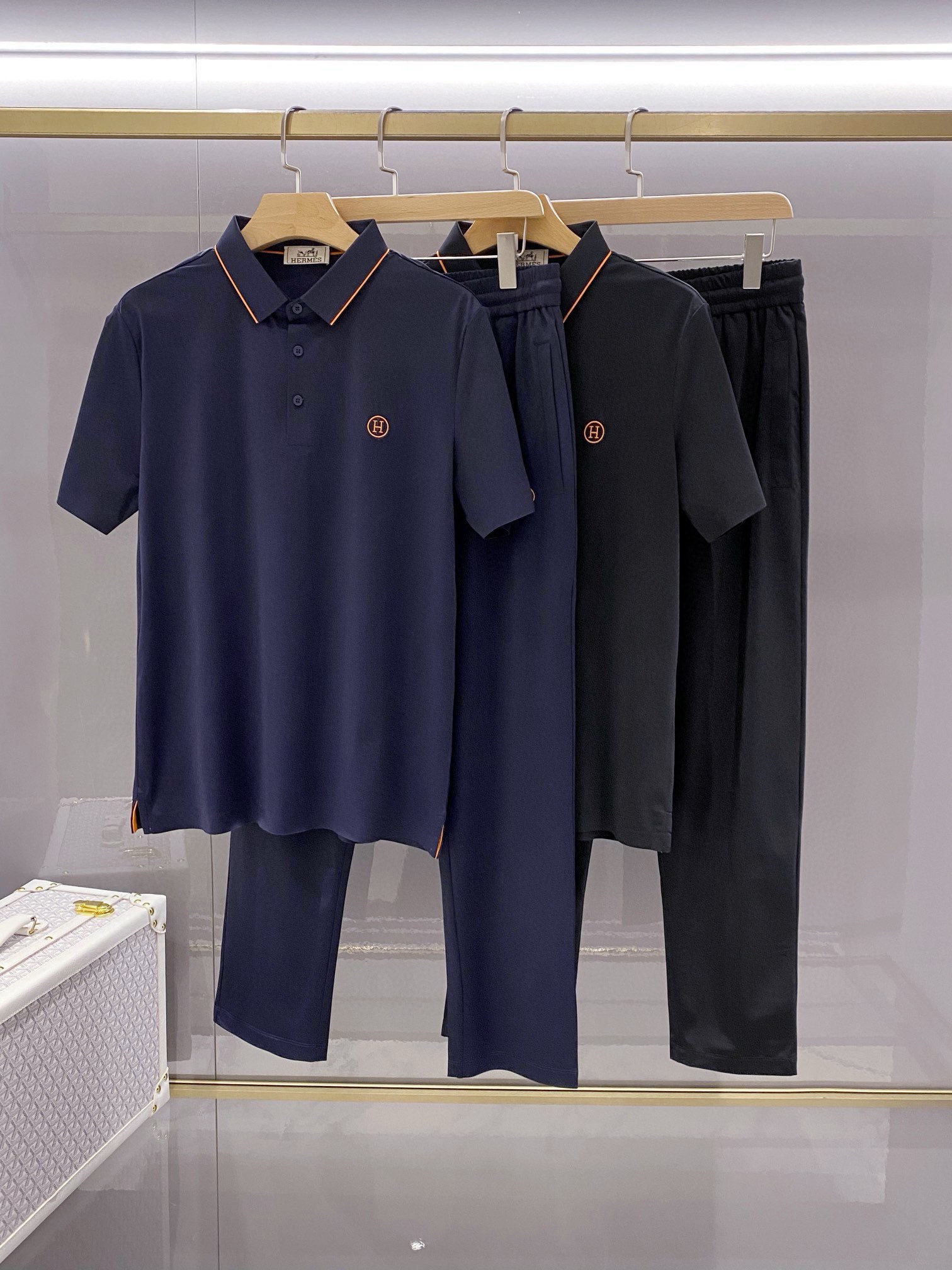 Hermes Clothing Pants & Trousers Shirts & Blouses T-Shirt Two Piece Outfits & Matching Sets Black Blue Orange Embroidery Men Spandex Spring/Summer Collection Fashion Short Sleeve