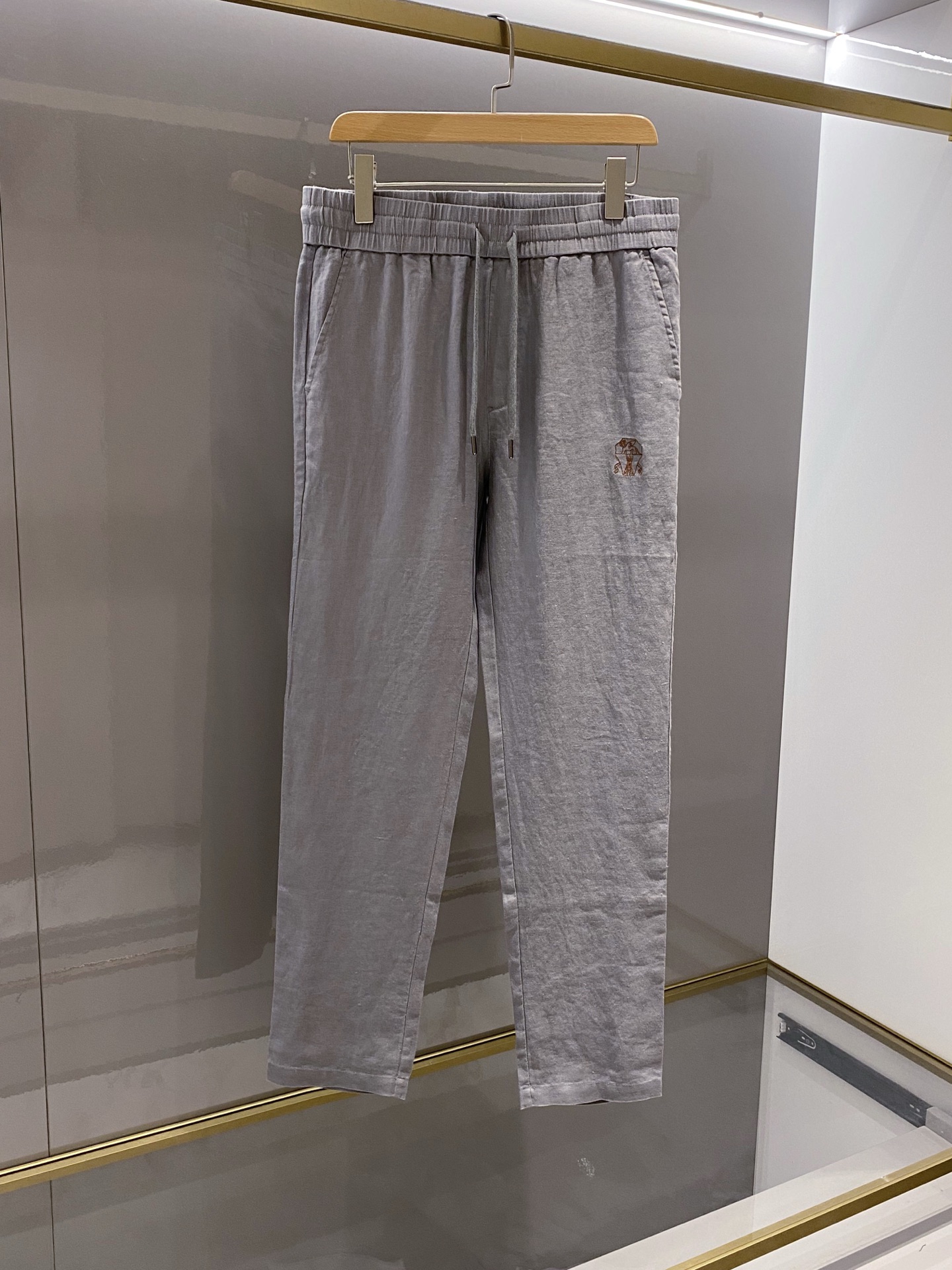 NO:151695,Gray high-end quality lightweight linen casual pants Details, alexander wang19860909灰色高端品质轻薄亚麻面料休闲裤 细节图,,alexander wang,Men's clothing