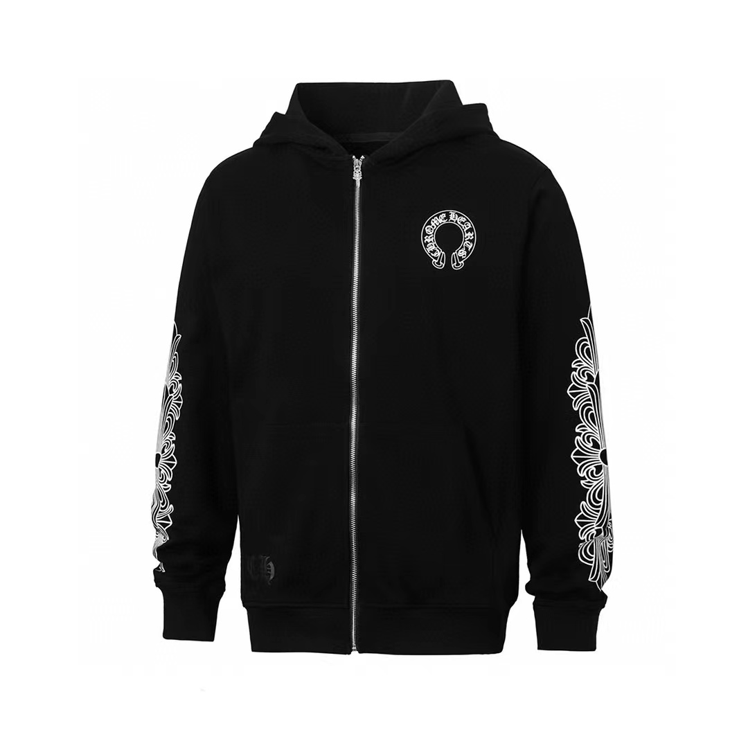 Chrome Hearts 23SS Scroll Horseshoe Zip-Up Hoodie - High Quality