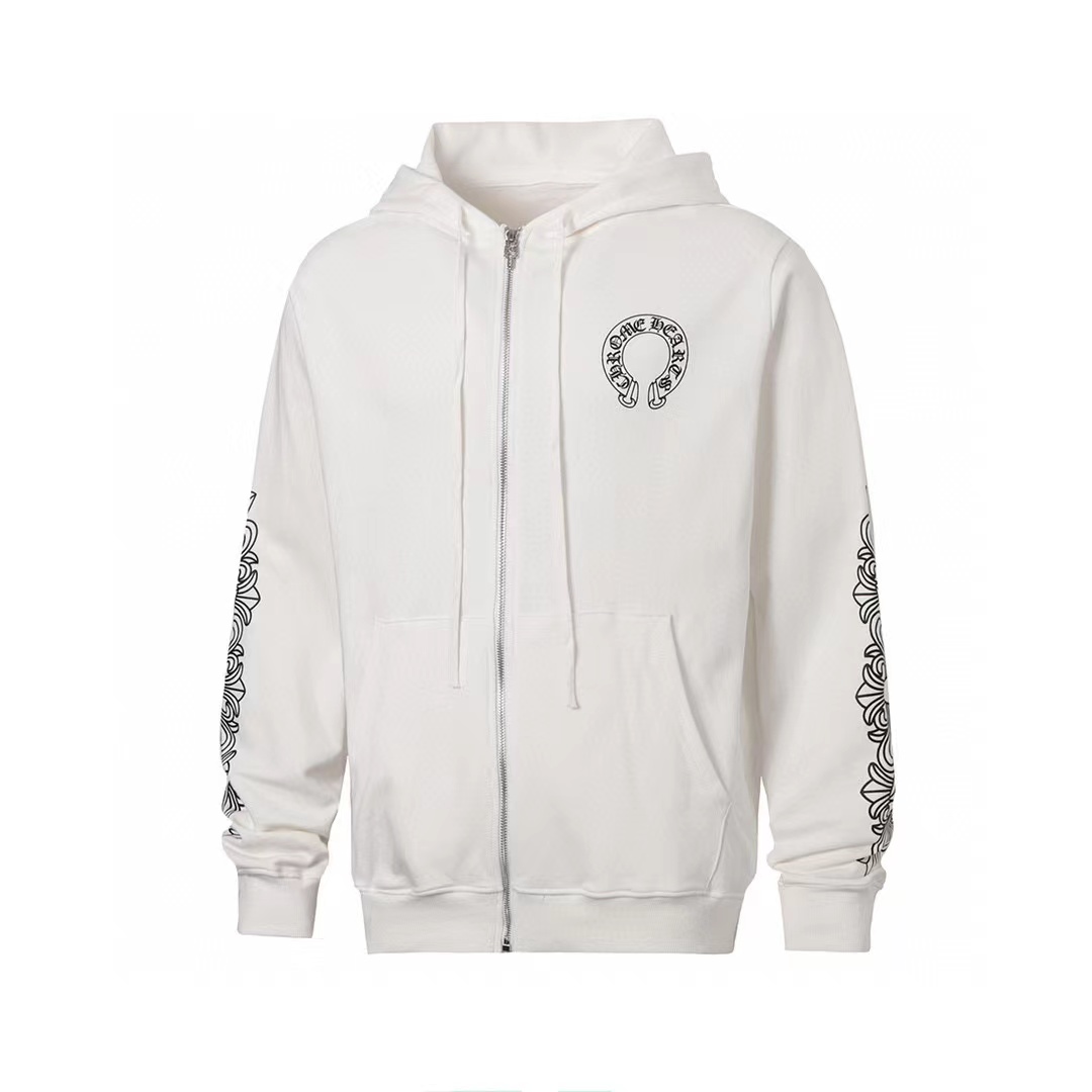 Chrome Hearts 23ss Scroll Horseshoe Print Zip-Up Hoodie - Wit, S