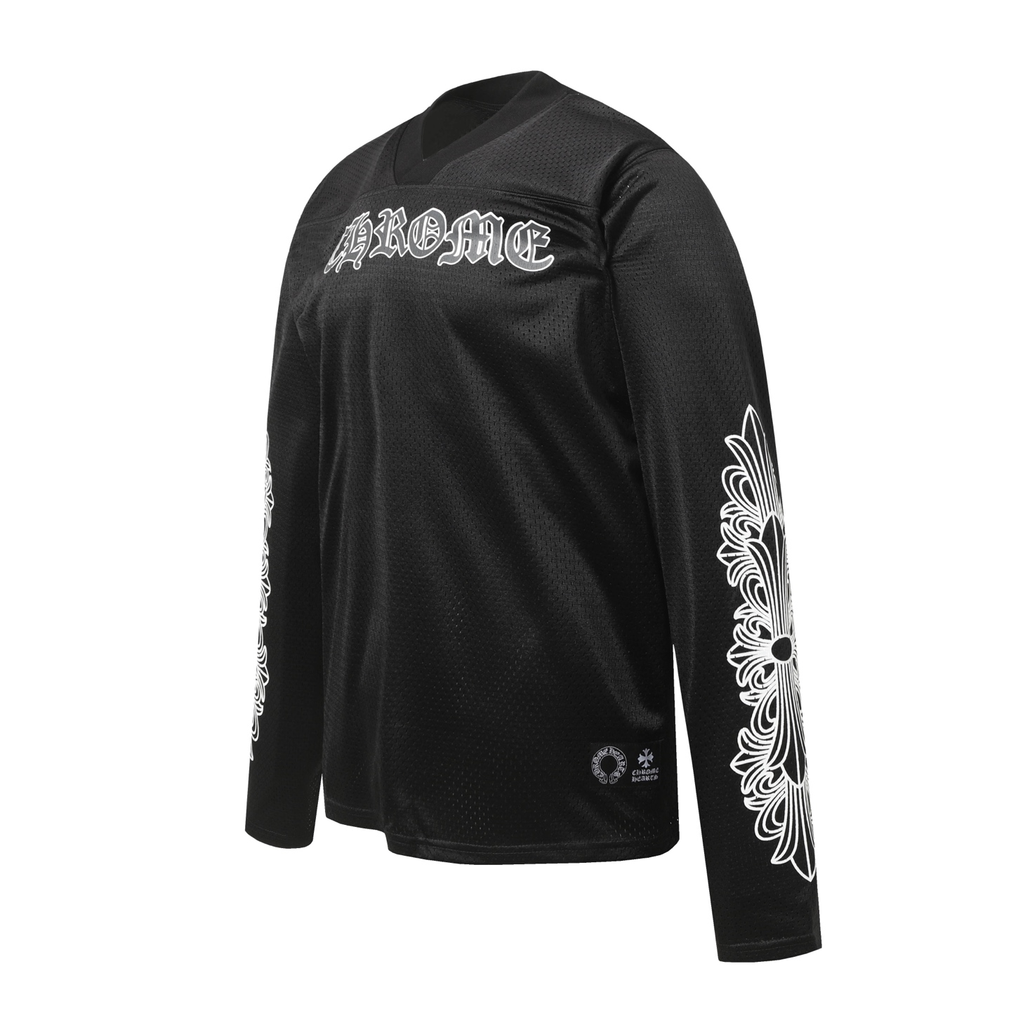 Chrome Hearts Black Mesh Long Sleeve Shirt With White Print