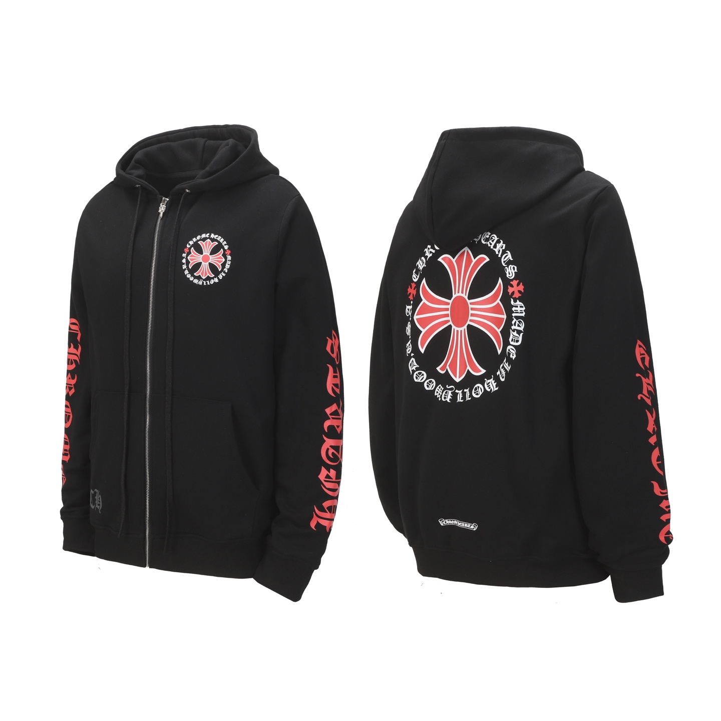 Chrome Hearts Zwart Kruis Print Rits Hoodie Heren Dames Katoen Jas