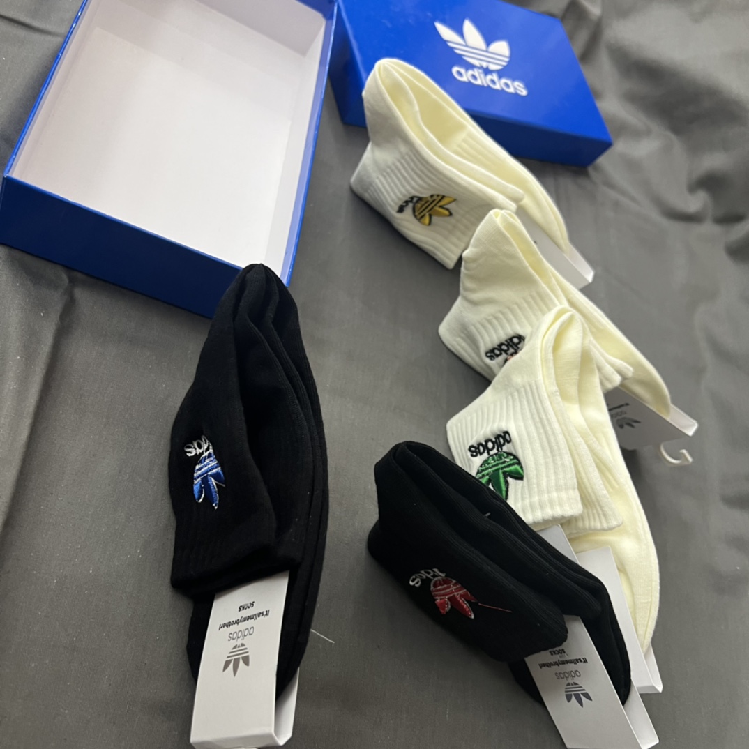 新品刺绣配包装一盒五双adidas专柜最新款巴格船袜子️三叶草专柜同步中袜经典网红爆款袜子INS高端潮袜