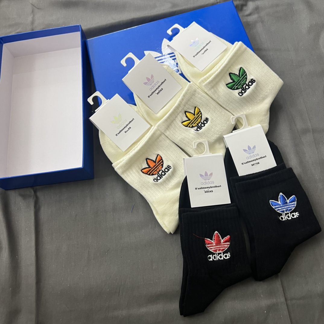 新品刺绣配包装一盒五双adidas专柜最新款巴格船袜子️三叶草专柜同步中袜经典网红爆款袜子INS高端潮袜