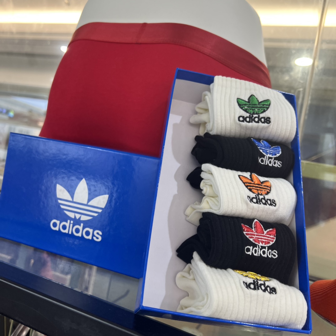 新品刺绣配包装一盒五双adidas专柜最新款巴格船袜子️三叶草专柜同步中袜经典网红爆款袜子INS高端潮袜