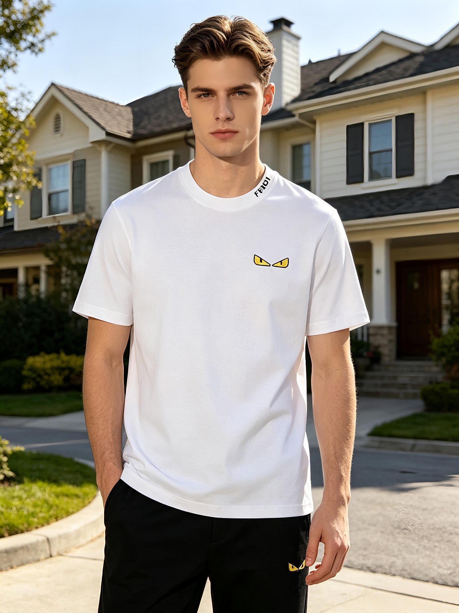 NO:918157,'FENDI' VIP advanced customization!  2026 spring and summer new short-sleeved. This T-shirt is a new product in the summer men's wear series. It is carefully made of imported fabrics with mercerized technology and has a heavy three-dimensional logo to add a casual style. Size M-3XL Recommended reference M120 catties or less (including 120 catties) L121-140 catties XL141-160 catties 2XL161-180 catties  3XL181—200 pounds,,fendi,fendi,T-shirt,tees,t-shirt,19860909《芬迪 FENDI》VIP高级定制！ 2026春夏季新款短袖.这款T恤是夏季男装系列新品,采用丝光工艺进口面料精心制作,重工立体Logo,增添休闲风范.码数 M-3XL 推荐参考 M120斤以内（含120斤） L121—140斤 XL141—160斤 2XL161—180斤 3XL181—200斤,,fendi,fendi,T-shirt,tees，t-shirt,,Men's clothing