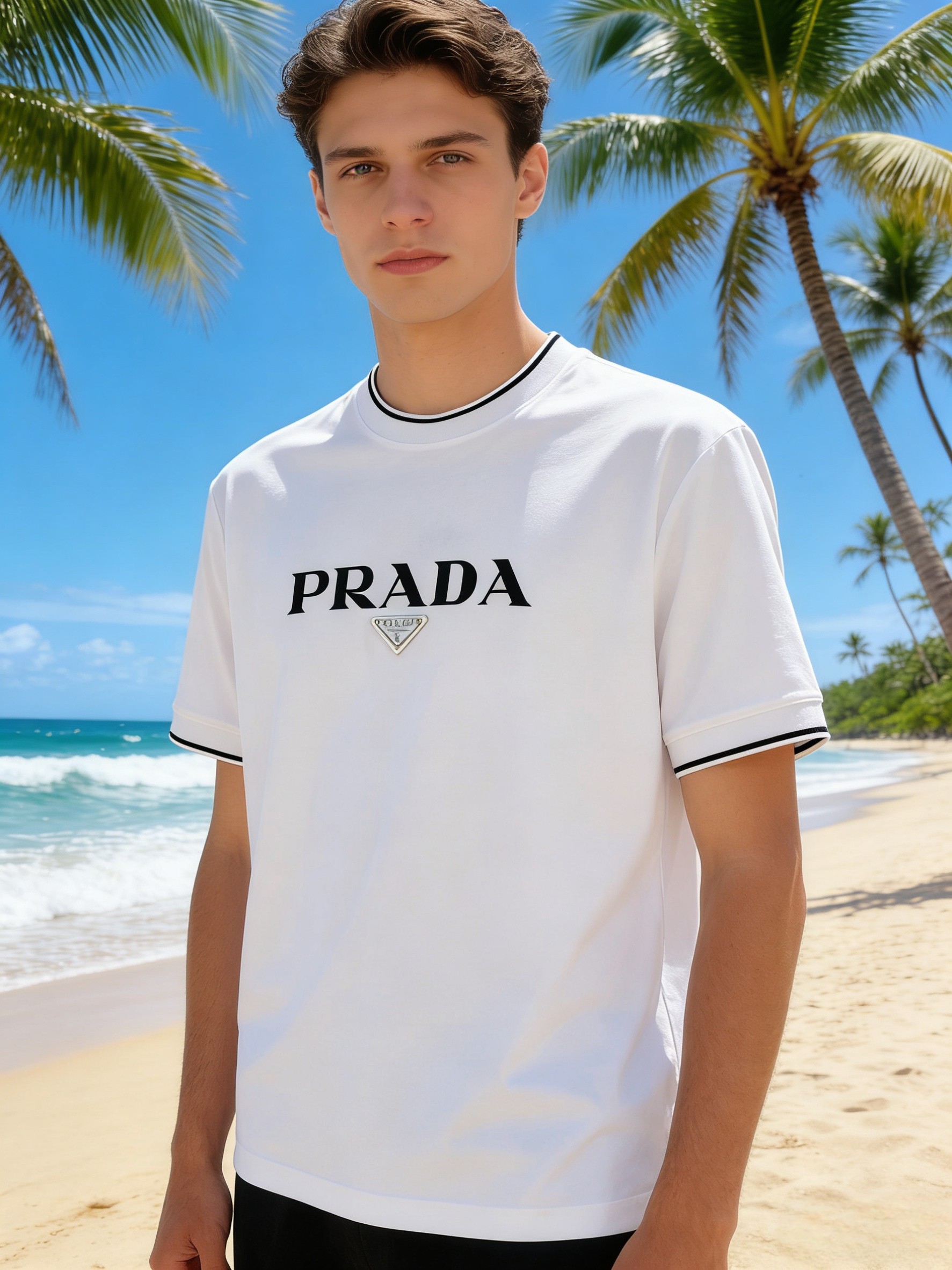 🐴《普拉达 PRADA》VIP高级定制！ 2026春夏季新款短袖。这款T恤是夏季男装系列新品，采用丝光工