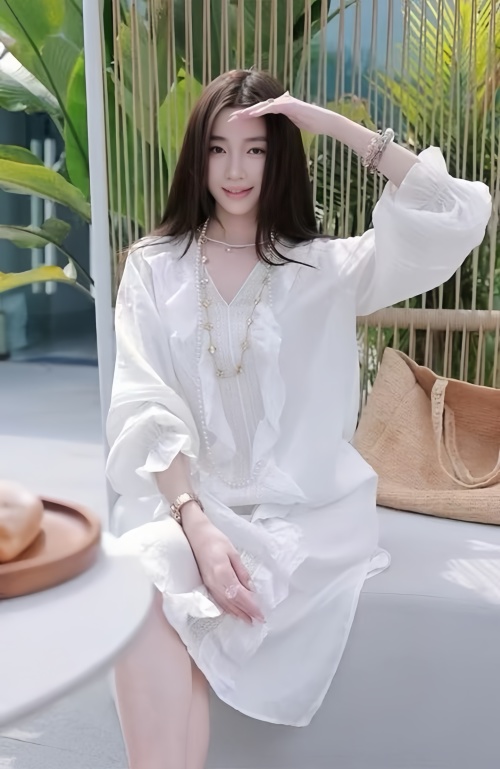 Elegant French Style Tencel Dress with Lace and Ruffle Details - Two-Piece Set 1 Elegant French Style Tencel Dress with Lace and Ruffle Details - Two-Piece Set