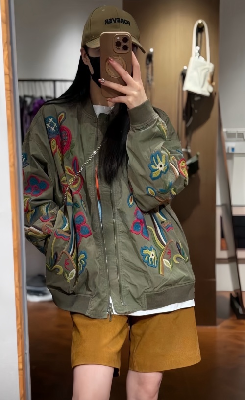 Embroidered Floral Bomber Jacket, Zip-Up Windbreaker, Unique Design Outerwear 1 Embroidered Floral Bomber Jacket, Zip-Up Windbreaker, Unique Design Outerwear
