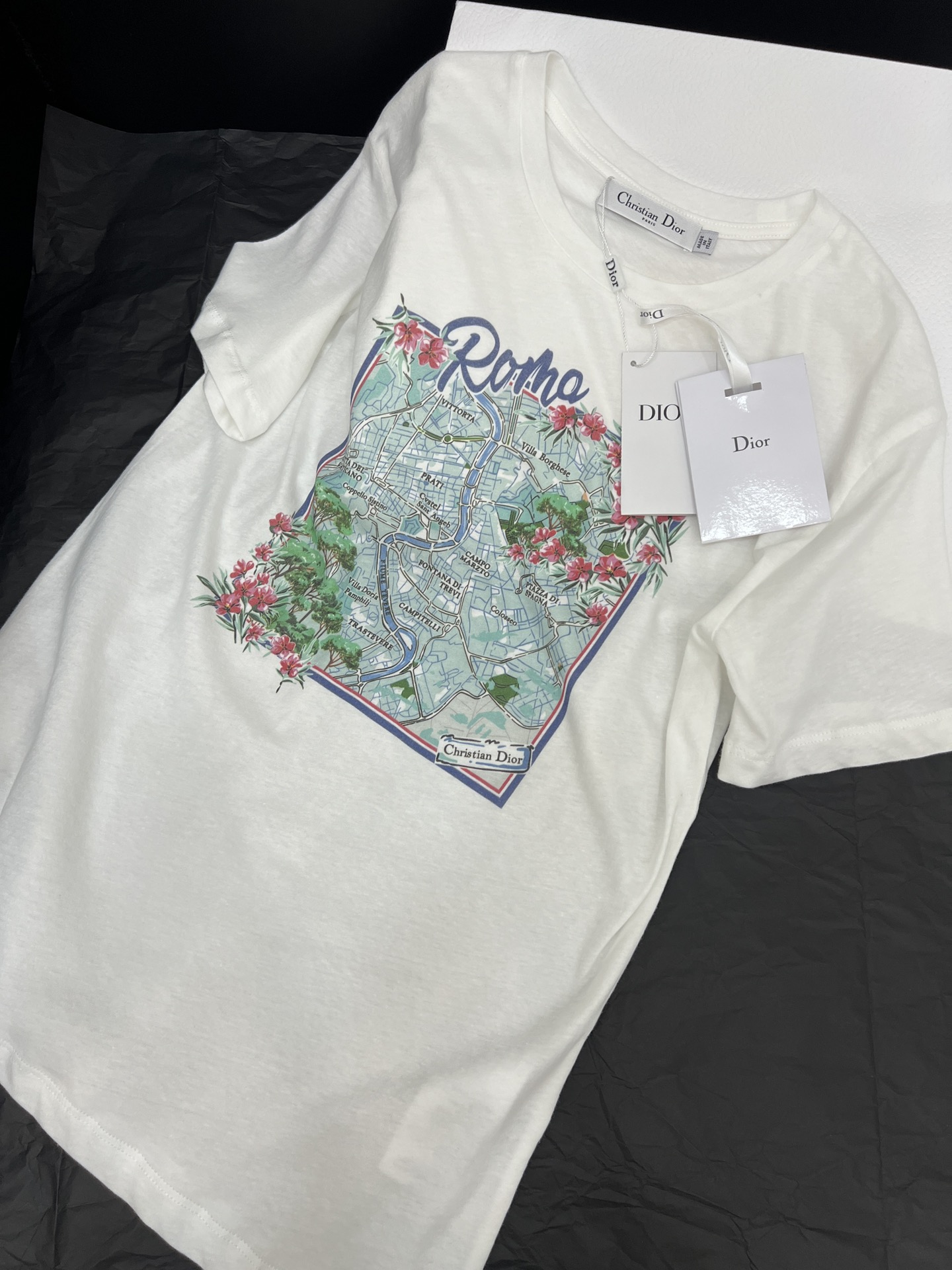 Romantic Parisian T-shirt: Seine River Pattern, Pure Cotton, Comfortable Fit, SML Sizes. - 图片 1