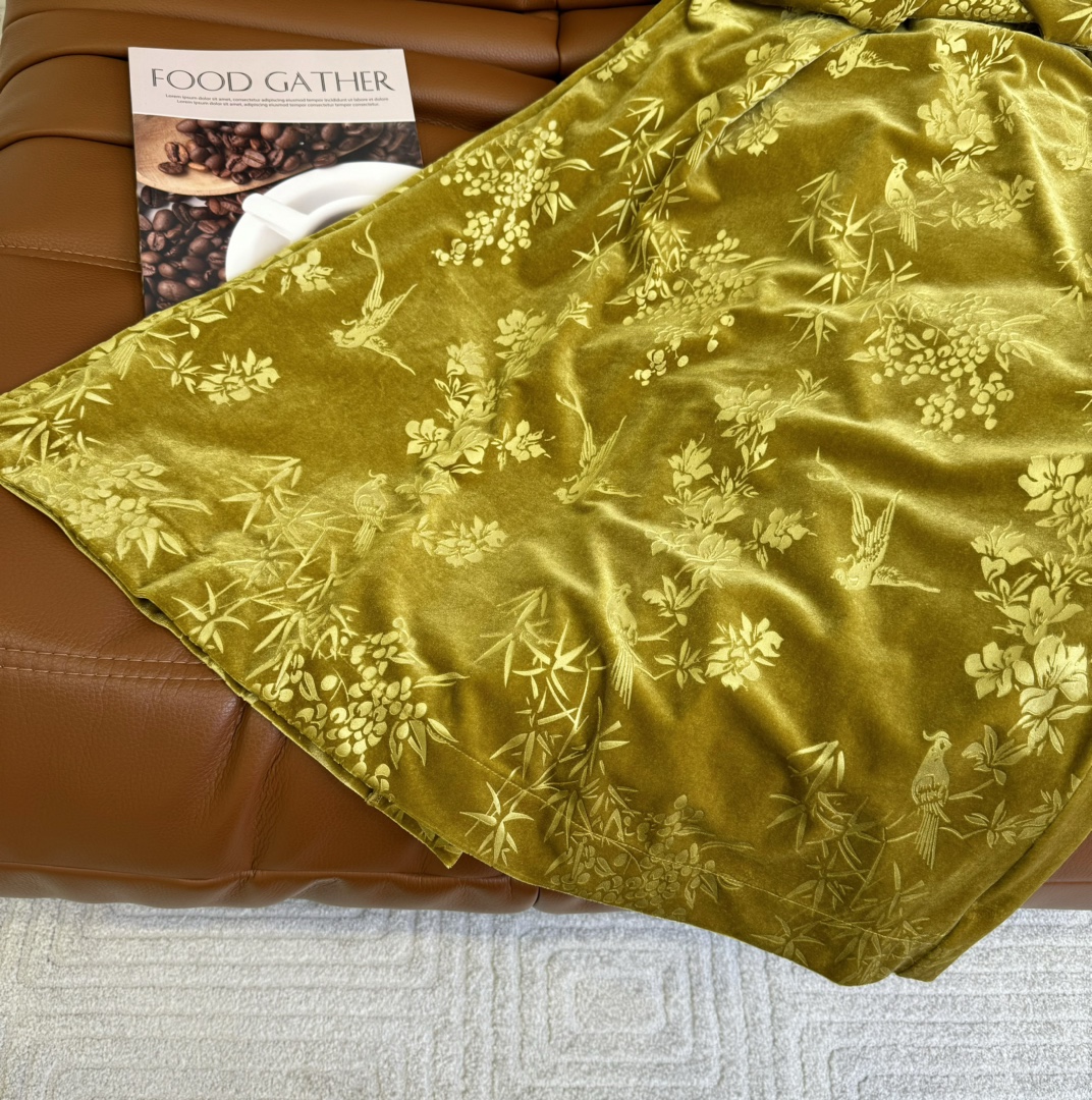 24新品新中式风格设计丝绒提花半裙上身巨美空山新竹林间飞鸟沉稳大气的国风系列姜黄色真的很好看属于很显白的