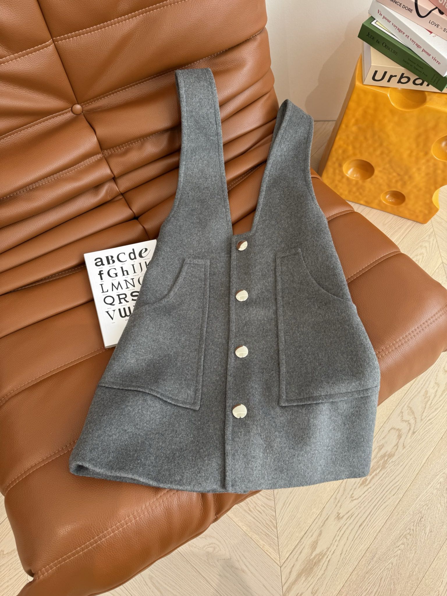 Celine Clothing Dresses Waistcoats Grey Wool Fall/Winter Collection Long Sleeve