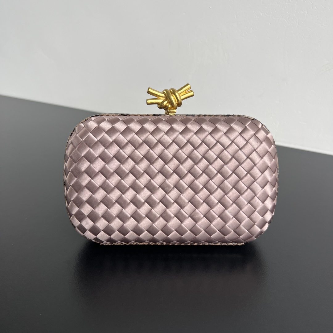 Bottega Veneta Knot Intrecciato Evening Bag Snakeskin Trim Knot Clasp