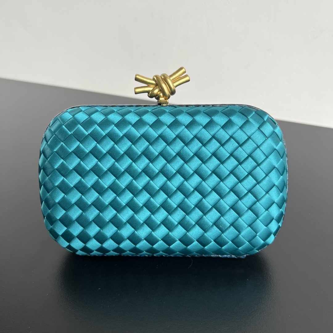 Woven Evening Bag with Knot Clasp, Silk, Snakeskin Trim