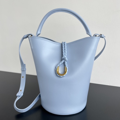 BV Liberta Bucket Bag, Blue Leather Handbag with Adjustable Shoulder Strap 1 BV Liberta Bucket Bag, Blue Leather Handbag with Adjustable Shoulder Strap