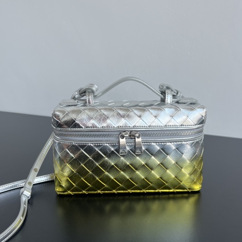 Bottega Veneta Silver & Gold Leather Vanity Case with Adjustable Strap 1 Bottega Veneta Silver & Gold Leather Vanity Case with Adjustable Strap