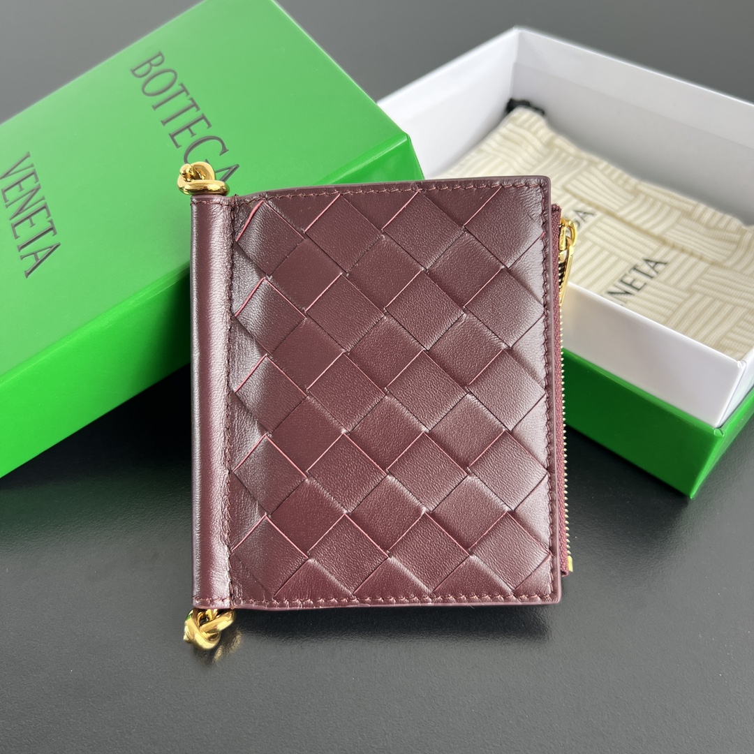 Bottega Veneta Solstice Burgundy Leather Wallet with Metal Accents