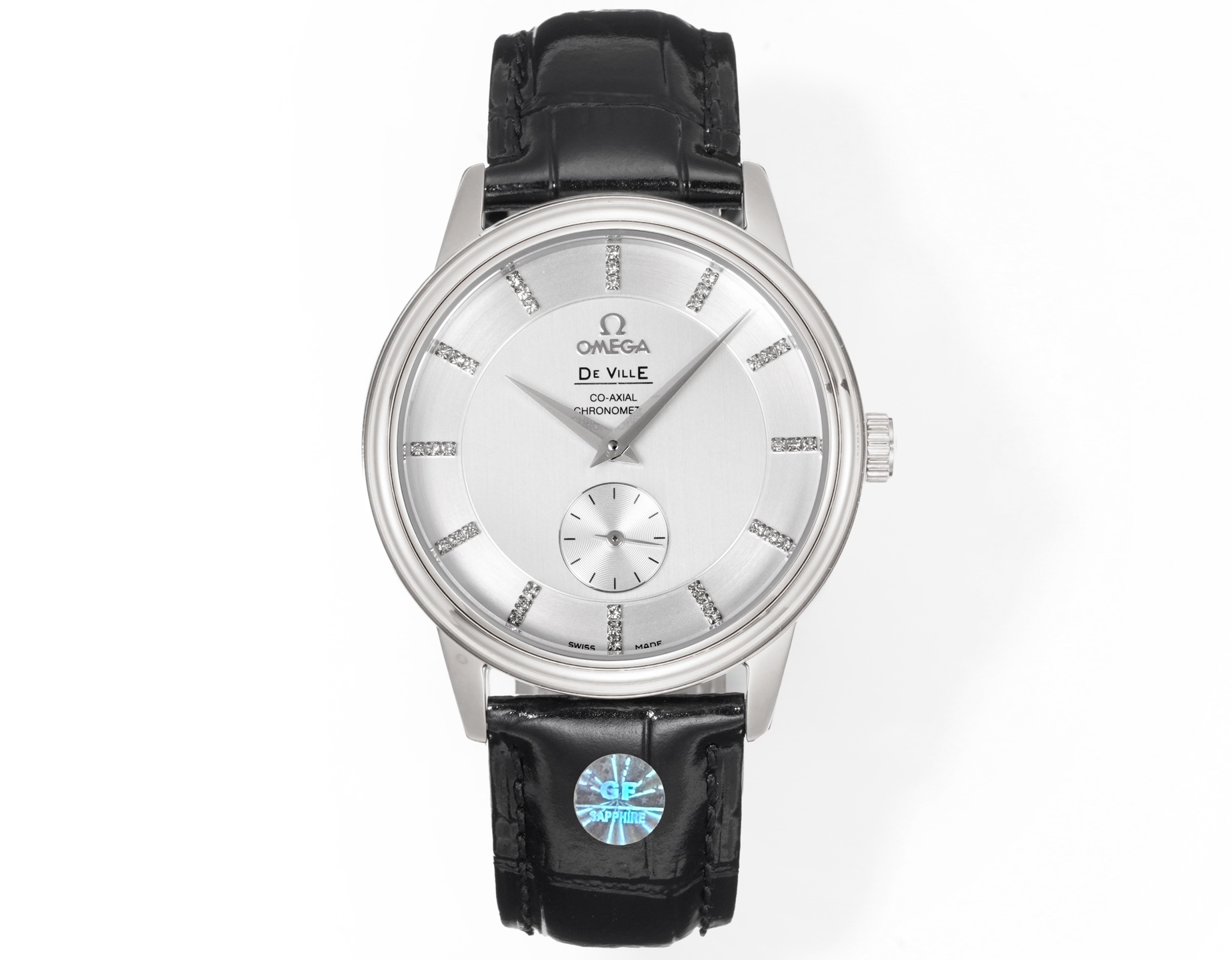 NO:860134,Produced by GF, white case, gold case, diamond GF Factory Omega OMEGA MO1 De Ville series automatic mechanical men's watch 4613.30.02, two and a half hands, wear-resistant sapphire glass mirror provides comprehensive protection for this dazzling dial. The size of the watch is 39 mm × 10 mm diameter 316 stainless steel case with Italian leather strap, and the inside is equipped with Omega Cal.2202  Coaxial movement, fully automatic mechanical model, power reserve of 48 hours, the text shading inherits the original craftsmanship, first finely polished, and then rhodium-plated to ensure permanent luster, dense bottom design, waterproof depth 30 meters ~ fashionable, elegant and stable. Elegant and elegant, luxurious and exquisite. Recommended for men. Two and a half needle mechanical watch. For the best luxury recommendation as a gift, please look for the exclusive quality of GF, omega19860909GF 出品 白壳 金壳 钻 GF Factory 欧米茄 OMEGA MO1 碟飞系列 自动机械男表 4613.30.02,两针半 耐磨损蓝宝石玻璃表镜为此耀目表盘提供周全保护. 腕表尺寸39毫米×10毫米表径 316 精钢表壳搭配意大利皮表带,内部则搭载有欧米茄Cal.2202 同轴机芯,全自动机械型男,动力储备48小时,字面底纹继承原厂工艺,先精磨抛亮,再做镀铑处理 确保光泽永驻,密底设计,防水深度30米～时尚优雅稳重 雅儒简洁大气,奢华精致推荐男士 两针半 机械腕表 送礼最佳奢华推荐请认准GF独家品质,,omega,Watch