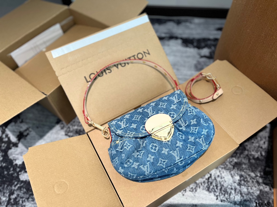 Denim Sunset Crescent Shoulder Bag