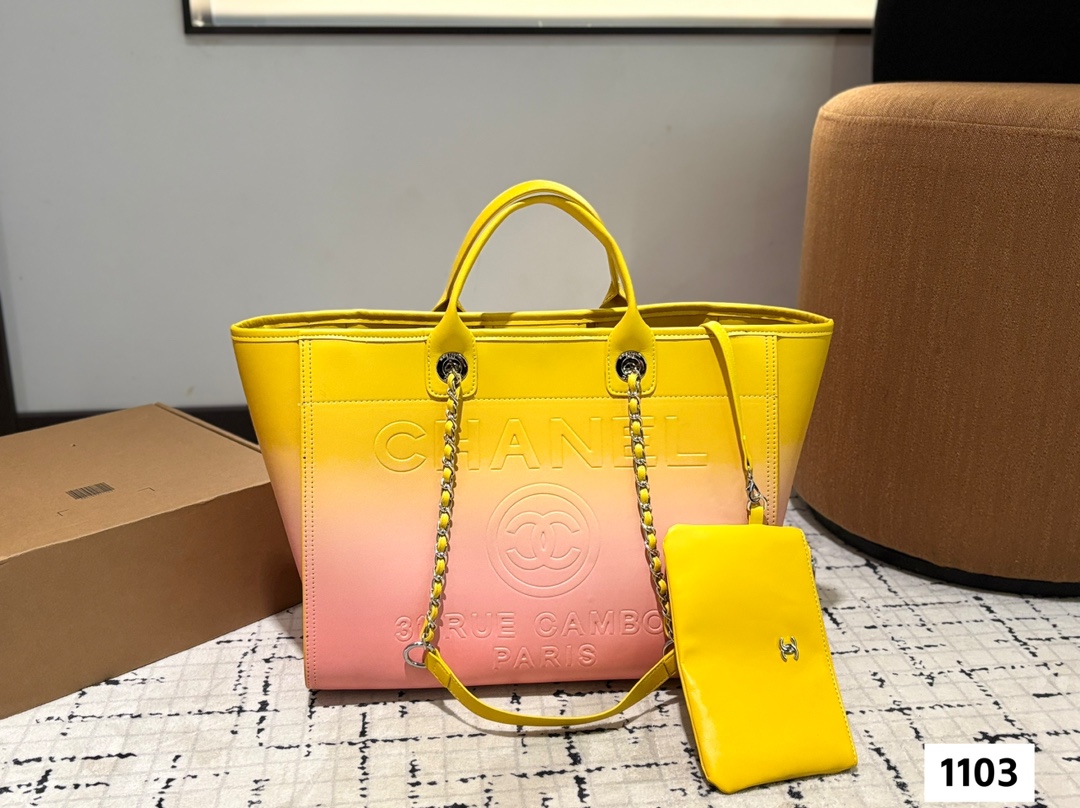 Chanel 24C Resort Dreamy Ombre Beach Bag, Leather Tote with Chain Accent