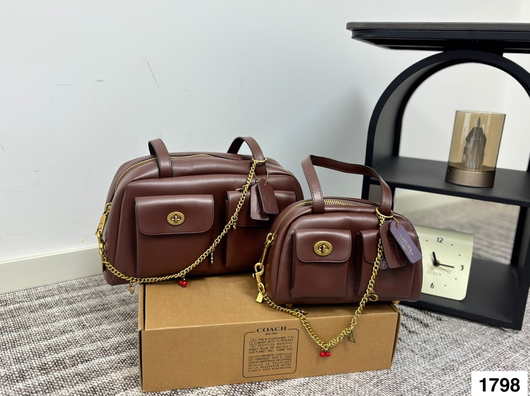 💰410💰400 飞机盒 coach 蔻驰｜Twin Trunlock Bag口袋包 秀款果然是秀款超可爱的秀场turnlock包包圆润流畅线条中和了挺阔皮革带来的稳重感 尺寸22×13/34×17